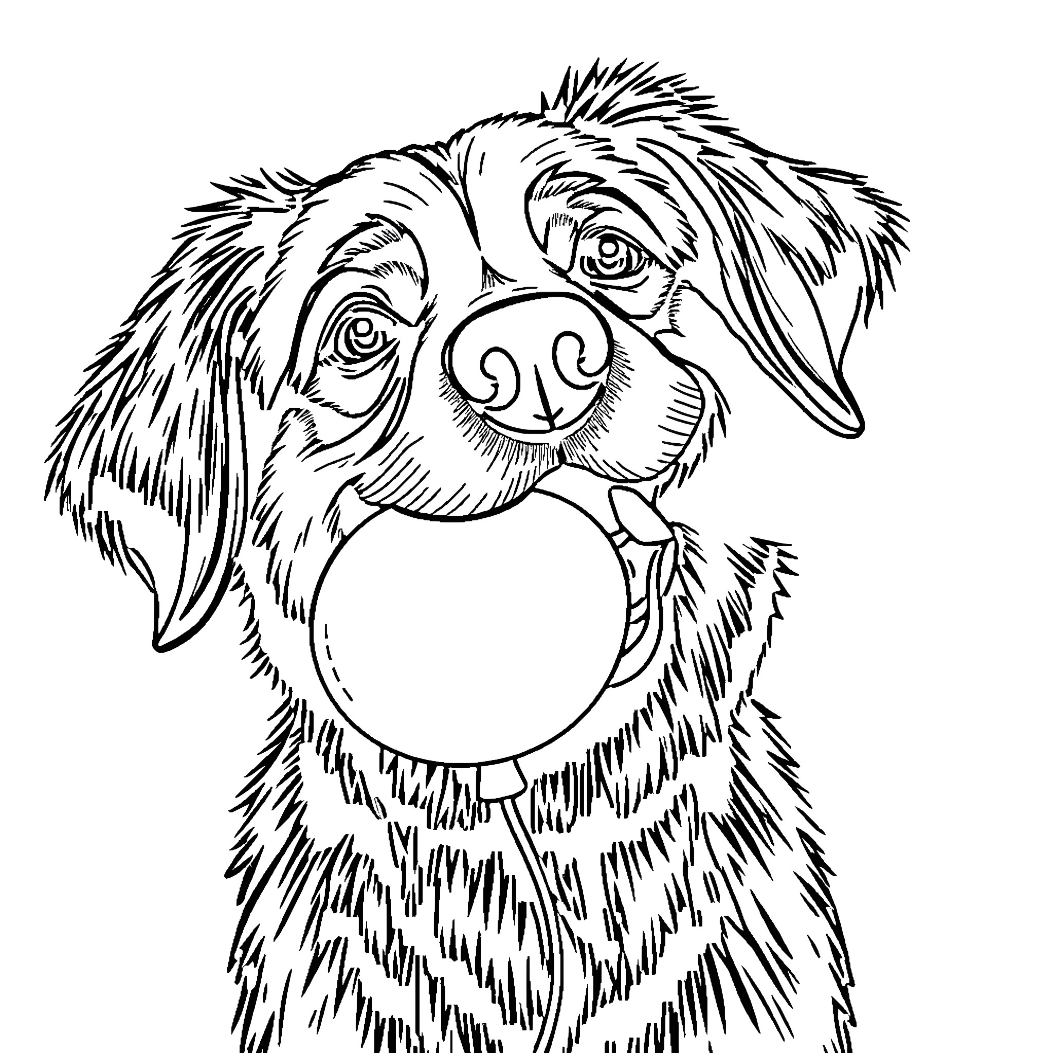 Dog with a Playful Expression Coloring Page (free black-and-white line drawing printable PDF for all, from beginners to advanced learners, including children, teens, adults, and seniors)