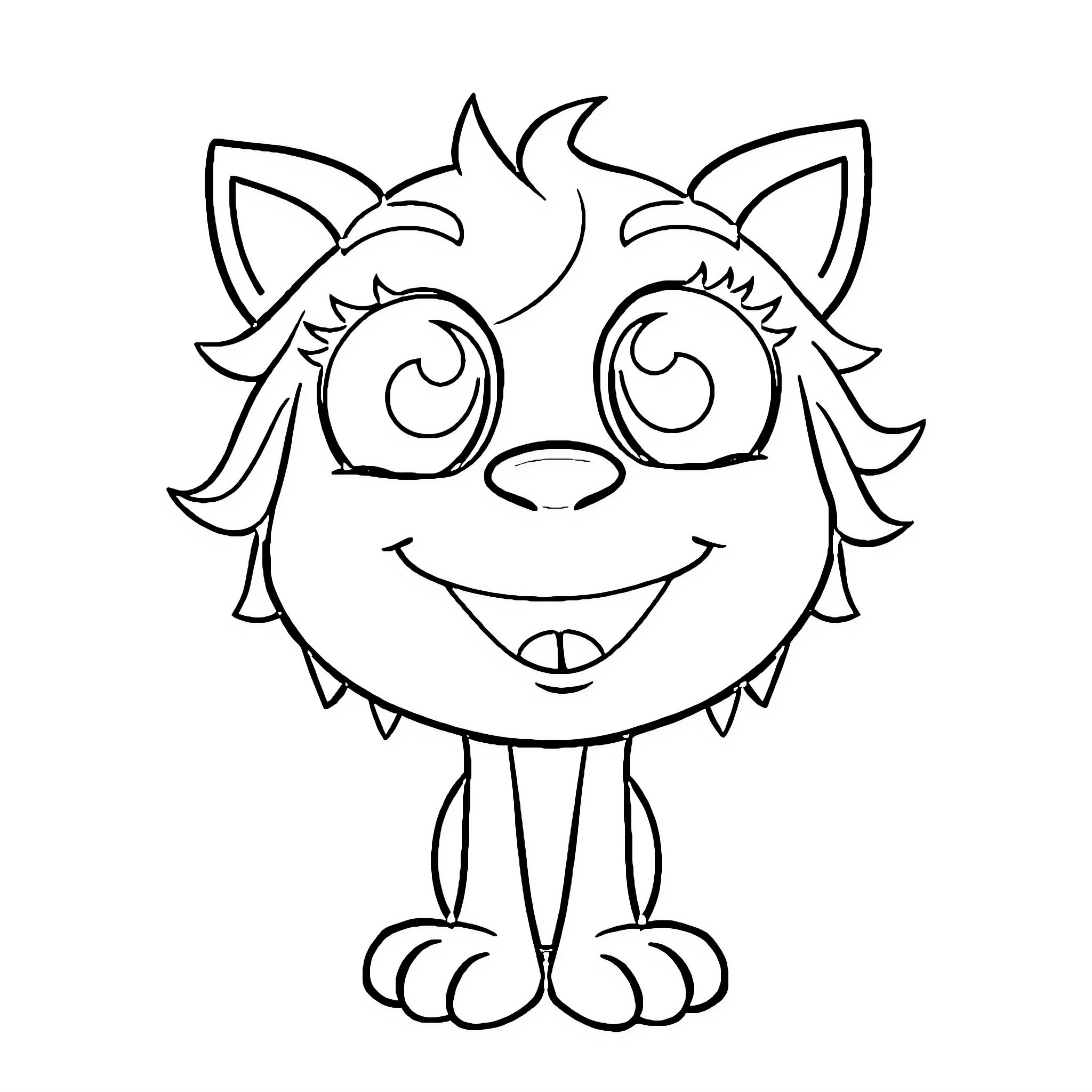 Kawaii Playful Monster with Cute Expression Coloring Page (free black-and-white line drawing printable PDF for all, from beginners to advanced learners, including children, teens, adults, and seniors)