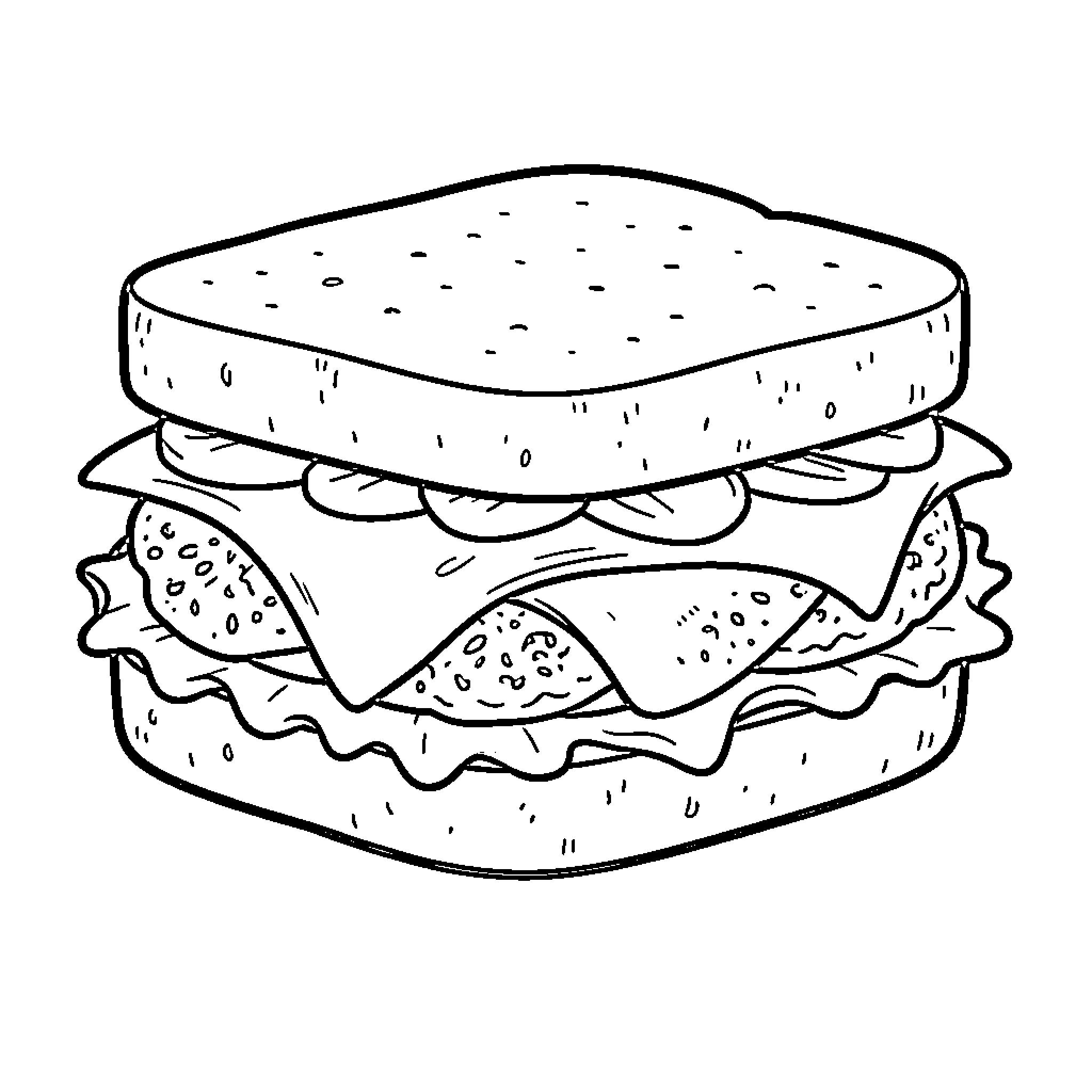 Bread filled with tasty sandwich ingredients Coloring Page (free black-and-white line drawing printable PDF for all, from beginners to advanced learners, including children, teens, adults, and seniors)