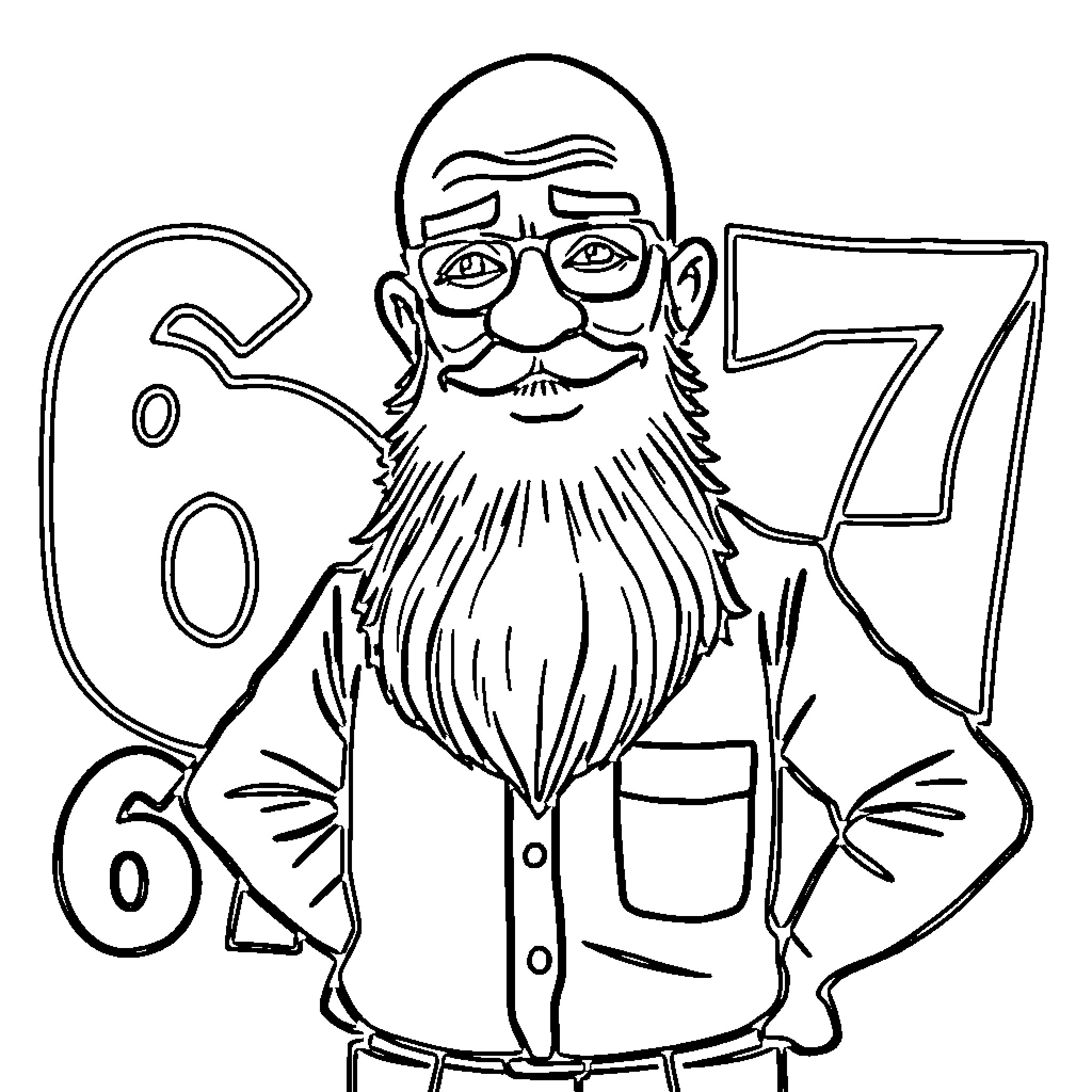 Teacher wearing glasses and smiling with numbers Coloring Page (free black-and-white line drawing printable PDF for all, from beginners to advanced learners, including children, teens, adults, and seniors)