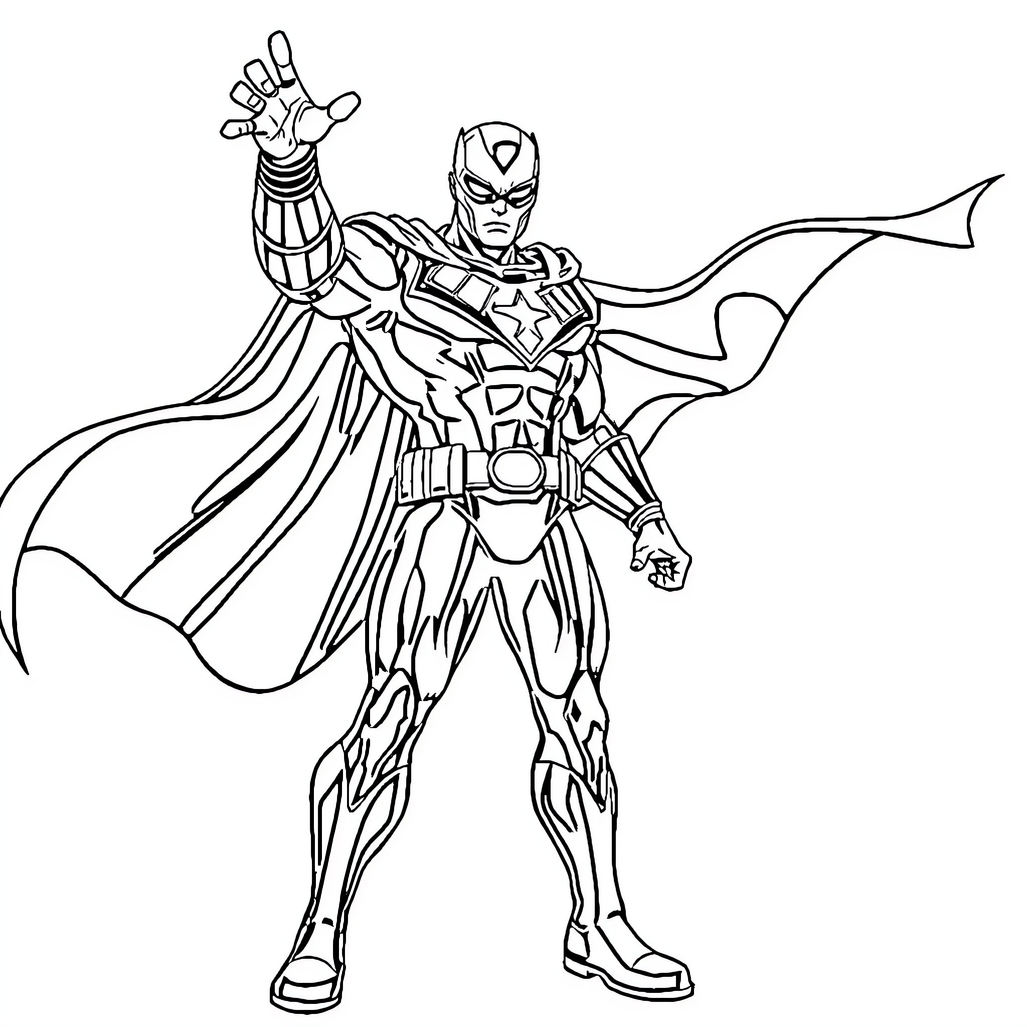 Marvel Character in heroic fighting pose Coloring Page (free black-and-white line drawing printable PDF for all, from beginners to advanced learners, including children, teens, adults, and seniors)