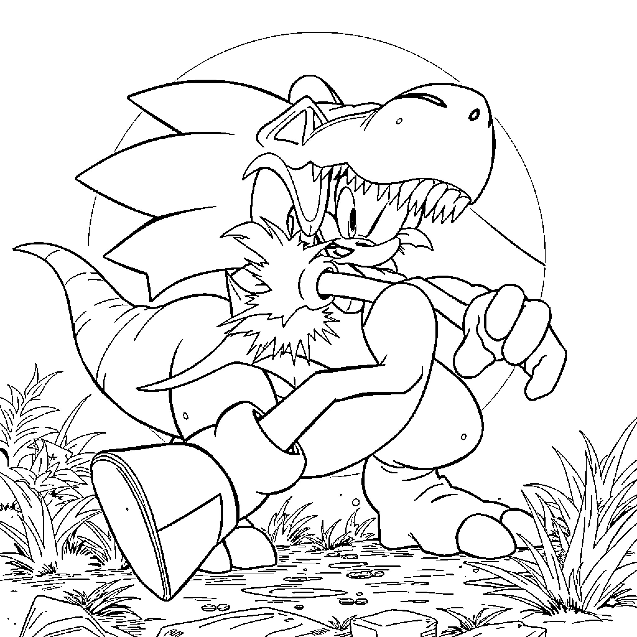 Sonic character in fierce battle mode Coloring Page (free black-and-white line drawing printable PDF for all, from beginners to advanced learners, including children, teens, adults, and seniors)