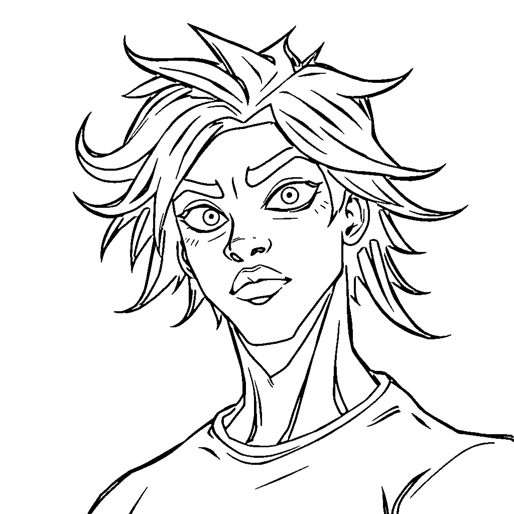 Miles Morales focused expression in heroic stance Coloring Page (free black-and-white line drawing printable PDF for all, from beginners to advanced learners, including children, teens, adults, and seniors)