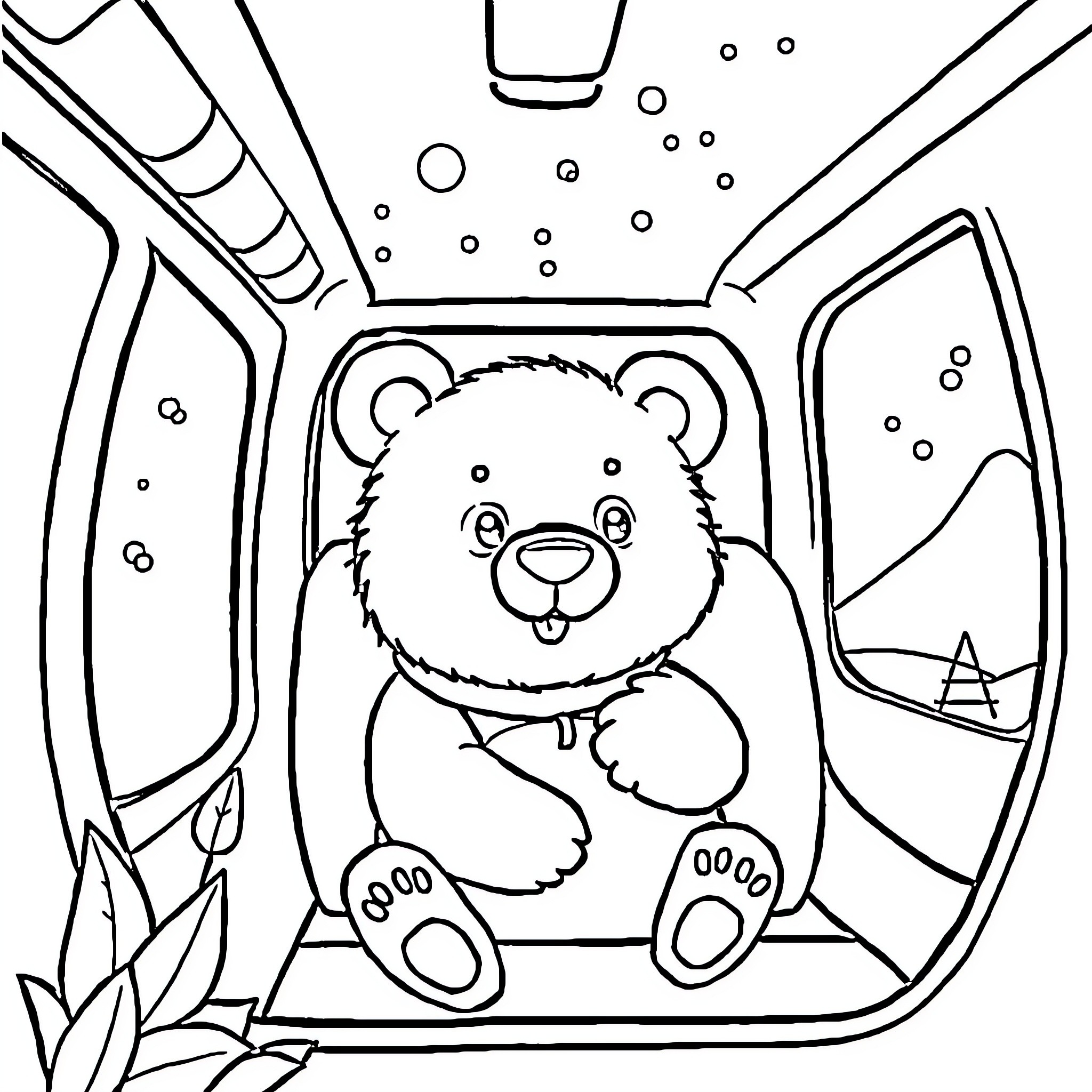 Taiwanese Bear exploring a winter wonderland Coloring Page (free black-and-white line drawing printable PDF for all, from beginners to advanced learners, including children, teens, adults, and seniors)
