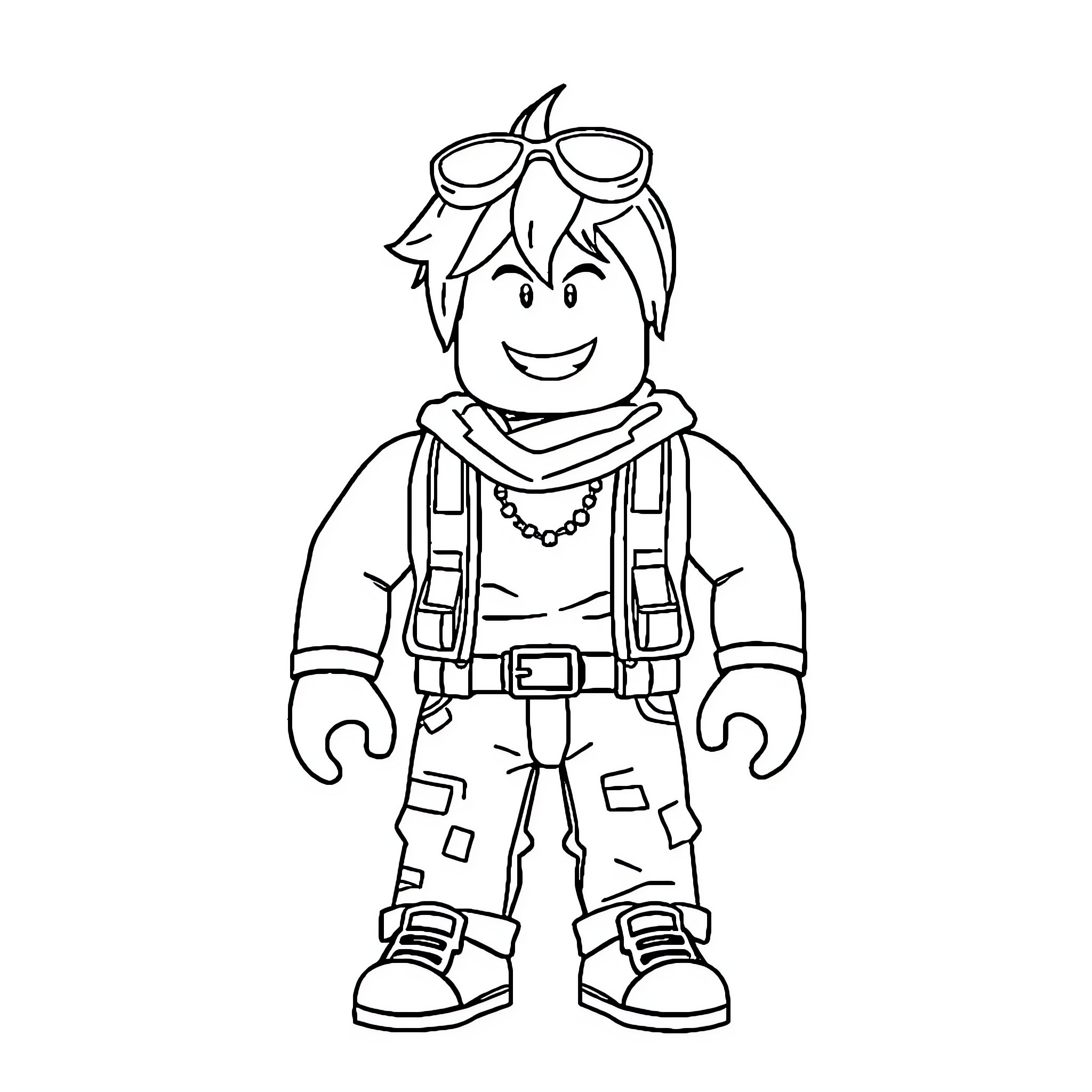 Avatar of a cheerful adventurer in gear Coloring Page (free black-and-white line drawing printable PDF for all, from beginners to advanced learners, including children, teens, adults, and seniors)