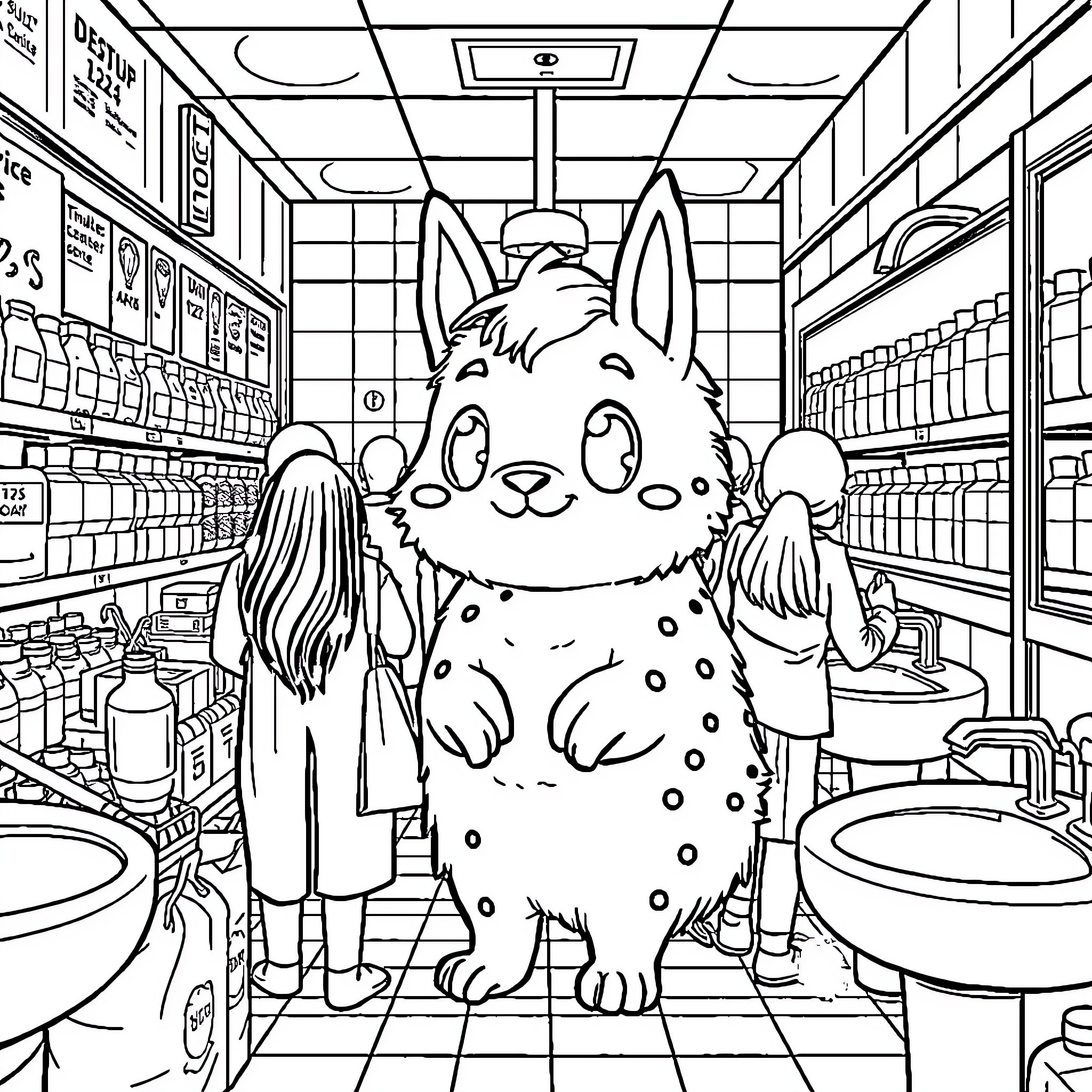 Tchoupi's Supermarket Adventure Coloring Page (free black-and-white line drawing printable PDF for all, from beginners to advanced learners, including children, teens, adults, and seniors)