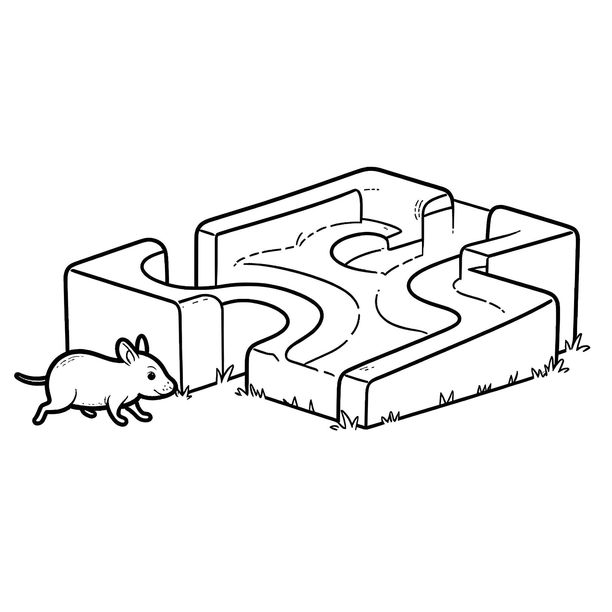 Hamster navigating through a maze Coloring Page (free black-and-white line drawing printable PDF for all, from beginners to advanced learners, including children, teens, adults, and seniors)