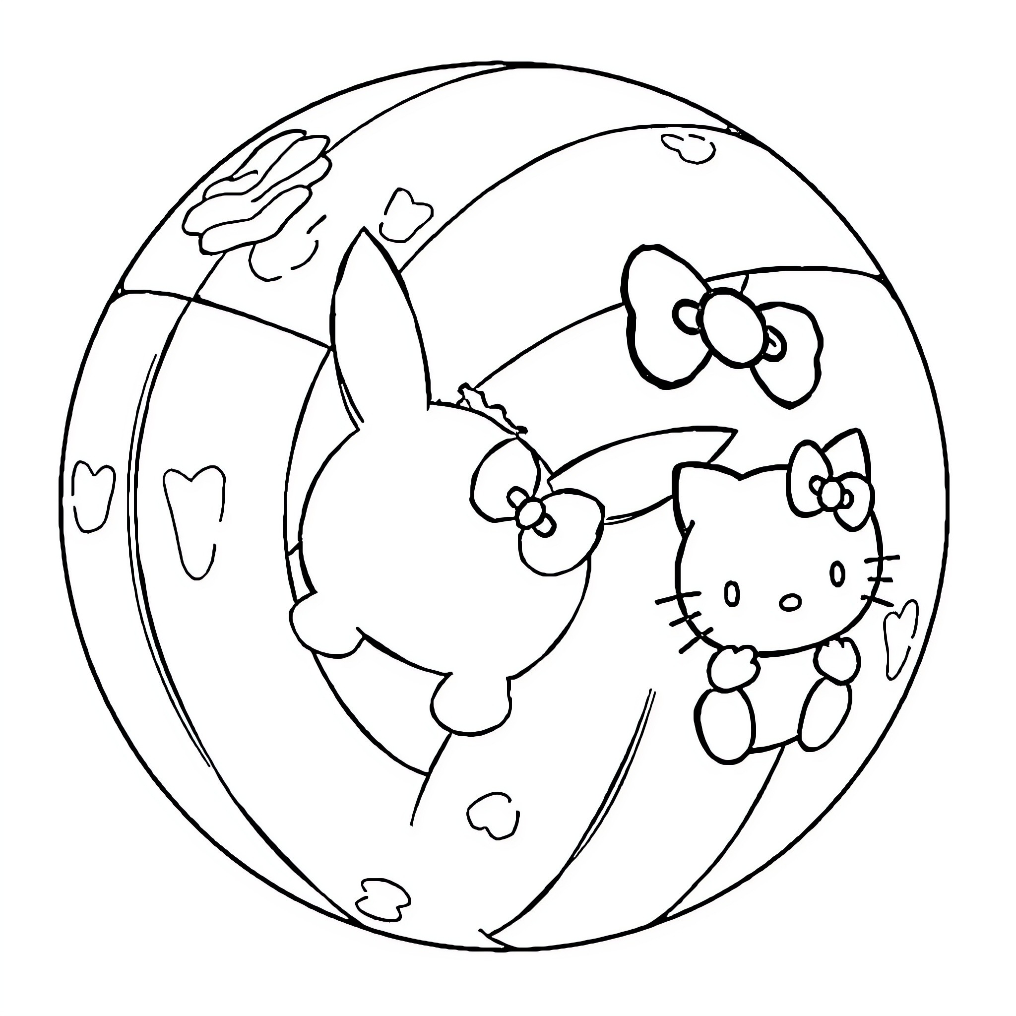 Volleyball-themed coloring page featuring playful bunny Coloring Page (free black-and-white line drawing printable PDF for all, from beginners to advanced learners, including children, teens, adults, and seniors)