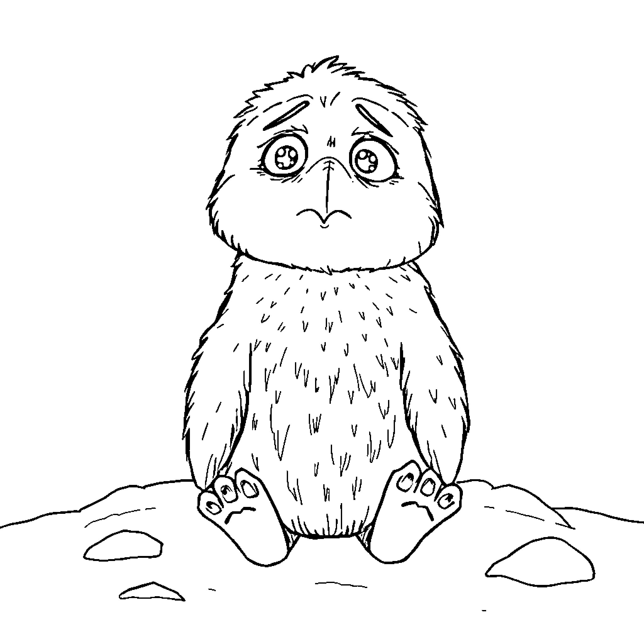 Frog-like creature sitting in the mud Coloring Page (free black-and-white line drawing printable PDF for all, from beginners to advanced learners, including children, teens, adults, and seniors)