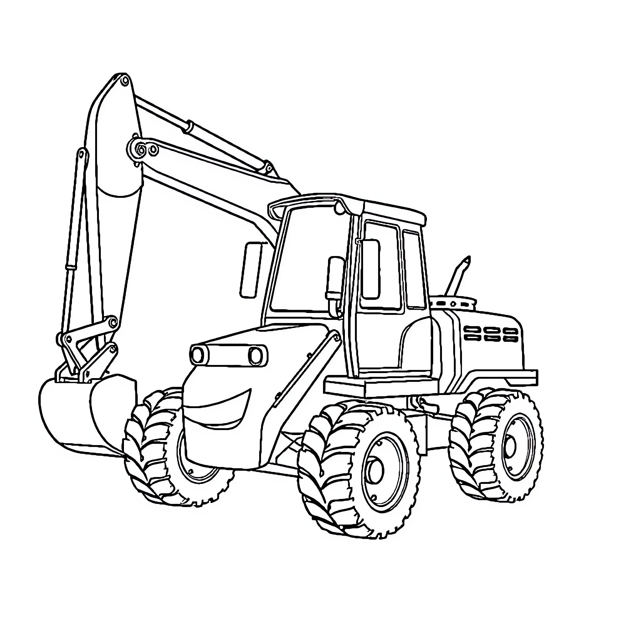 Excavator performing construction tasks on site Coloring Page (free black-and-white line drawing printable PDF for all, from beginners to advanced learners, including children, teens, adults, and seniors)