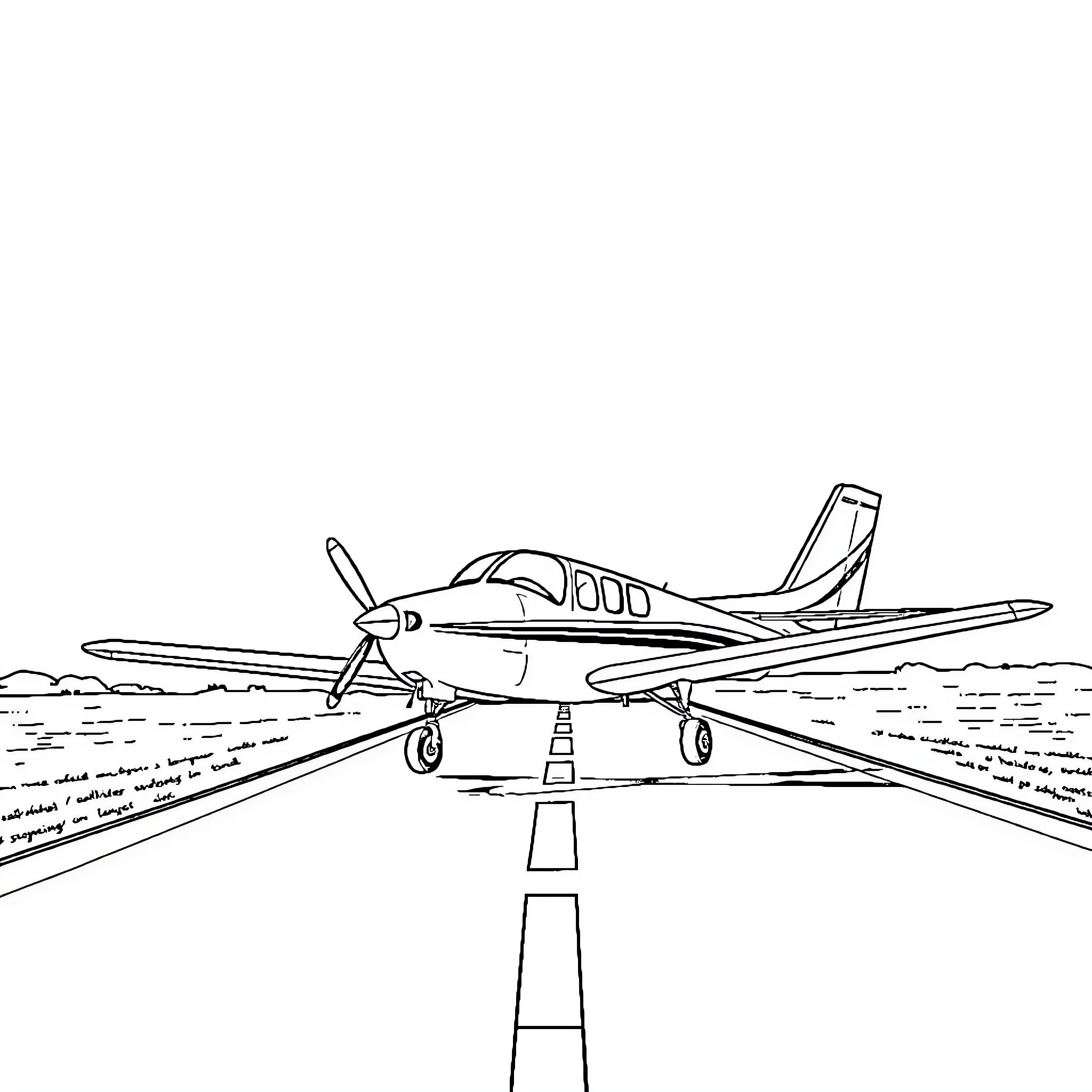 Cessna private aircraft on runway Coloring Page (free black-and-white line drawing printable PDF for all, from beginners to advanced learners, including children, teens, adults, and seniors)