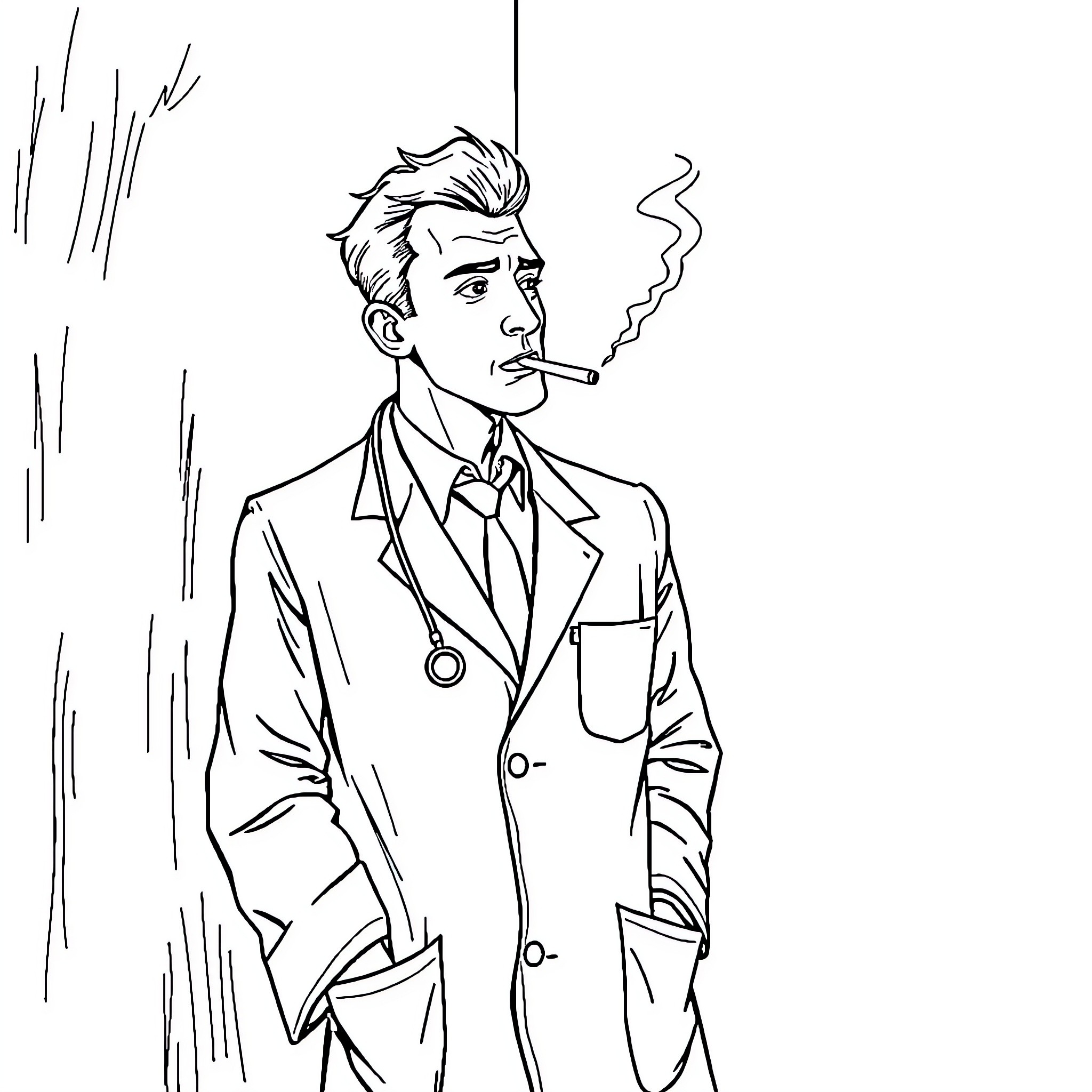 Doctor examining patient with concern Coloring Page (free black-and-white line drawing printable PDF for all, from beginners to advanced learners, including children, teens, adults, and seniors)