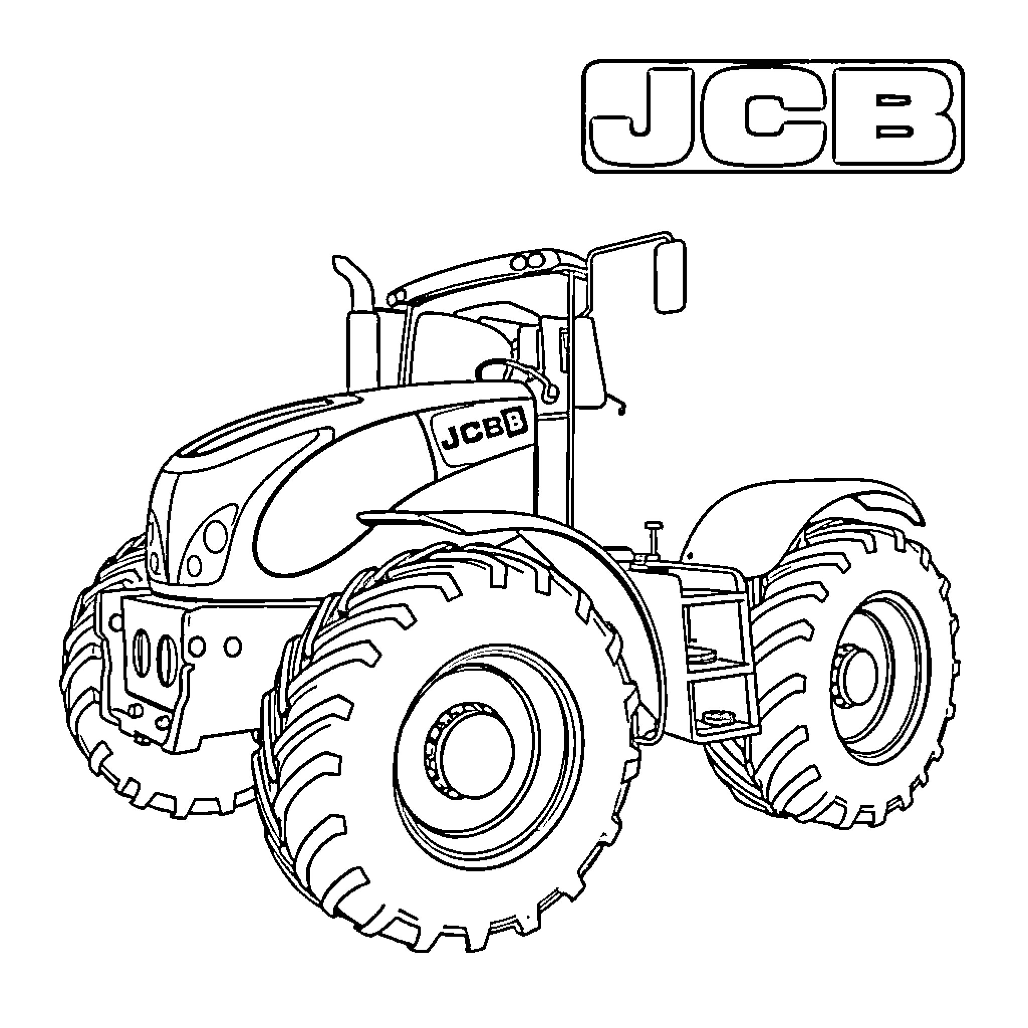 JCB Tractor with Large Wheels and Detailing Coloring Page (free black-and-white line drawing printable PDF for all, from beginners to advanced learners, including children, teens, adults, and seniors)