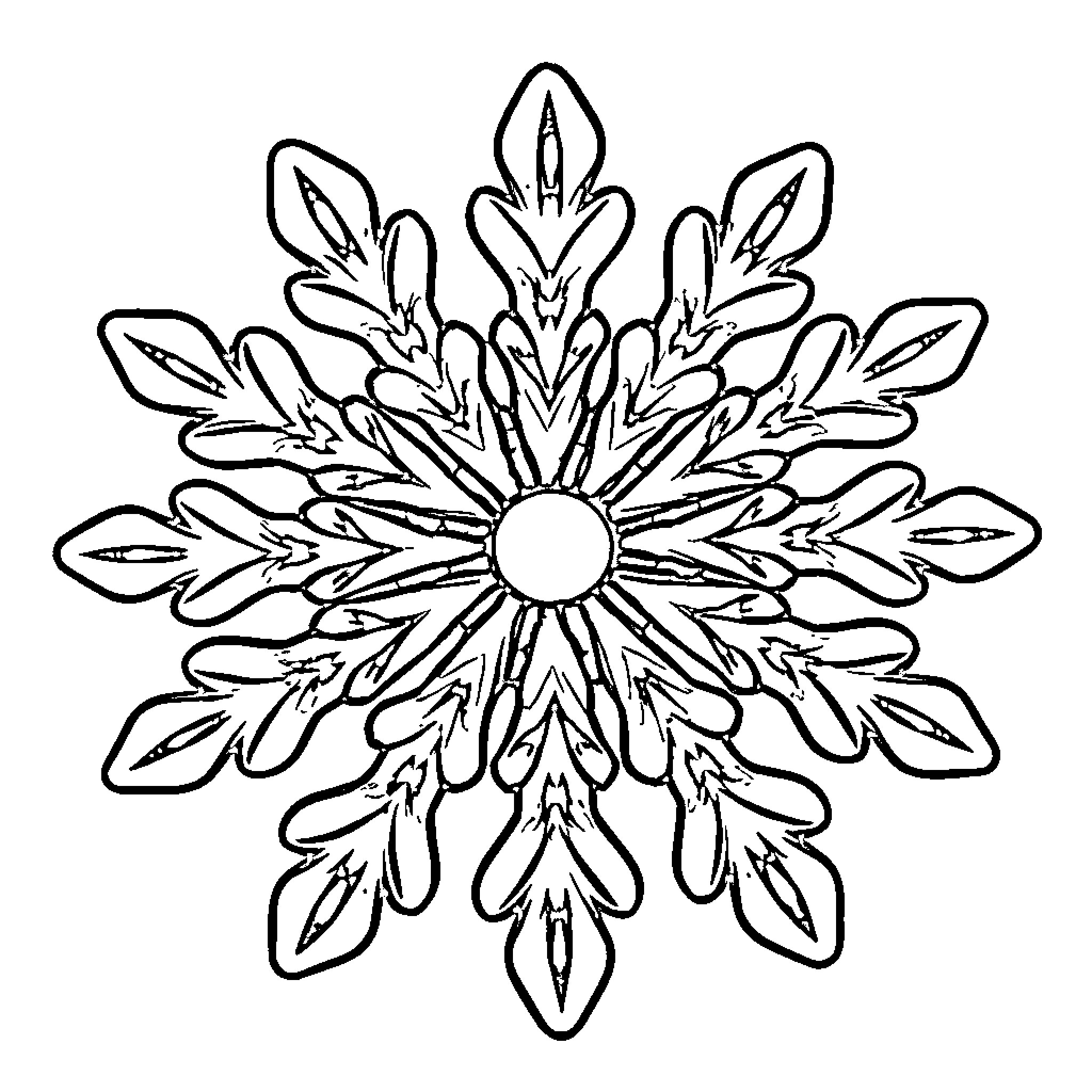 Snowflake with intricate floral patterns Coloring Page (free black-and-white line drawing printable PDF for all, from beginners to advanced learners, including children, teens, adults, and seniors)
