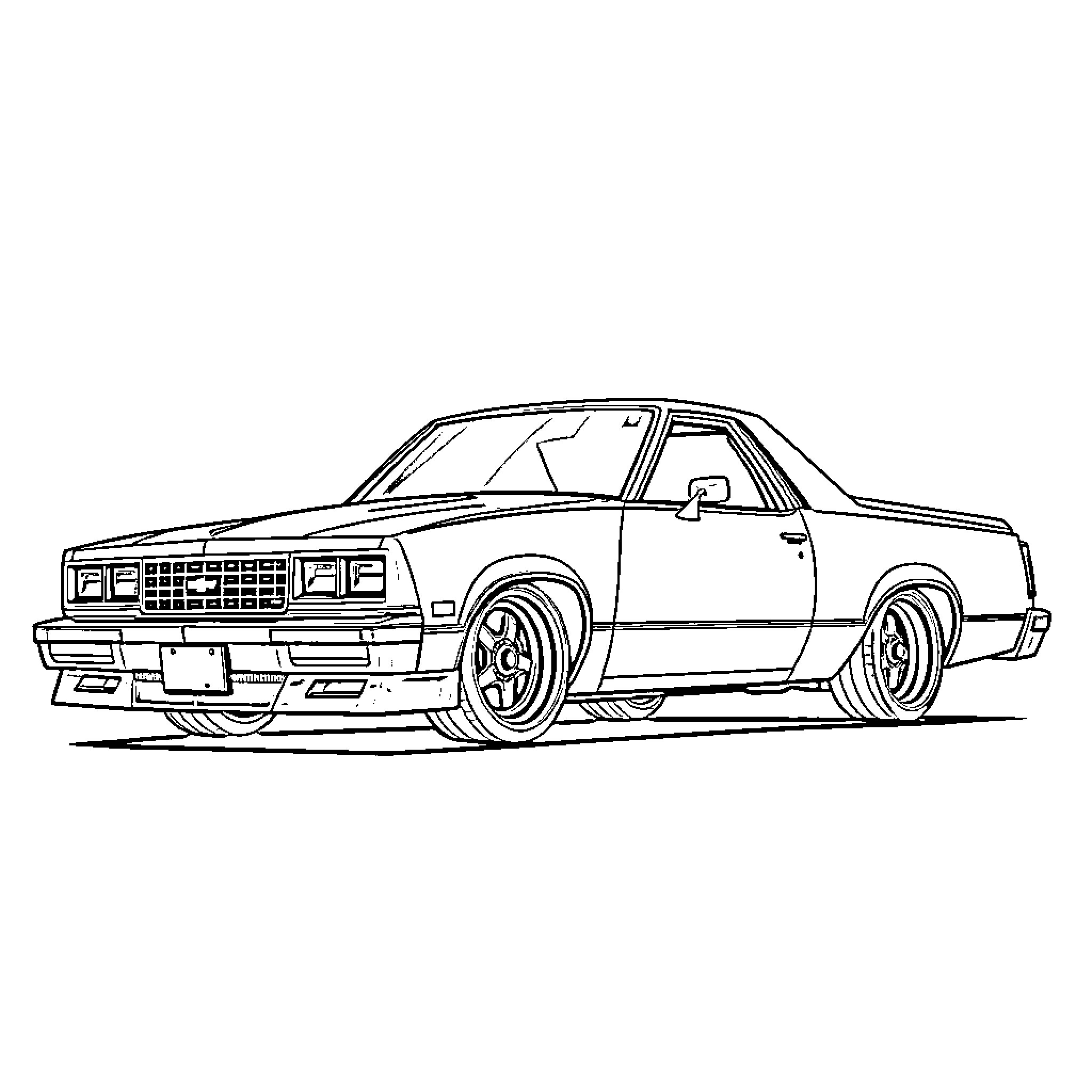Lowrider with stylized details and modifications Coloring Page (free black-and-white line drawing printable PDF for all, from beginners to advanced learners, including children, teens, adults, and seniors)