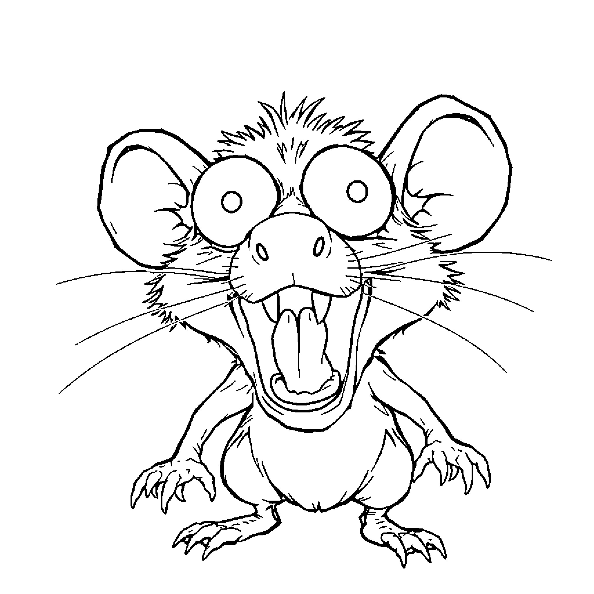 Rat making a silly expression Coloring Page (free black-and-white line drawing printable PDF for all, from beginners to advanced learners, including children, teens, adults, and seniors)