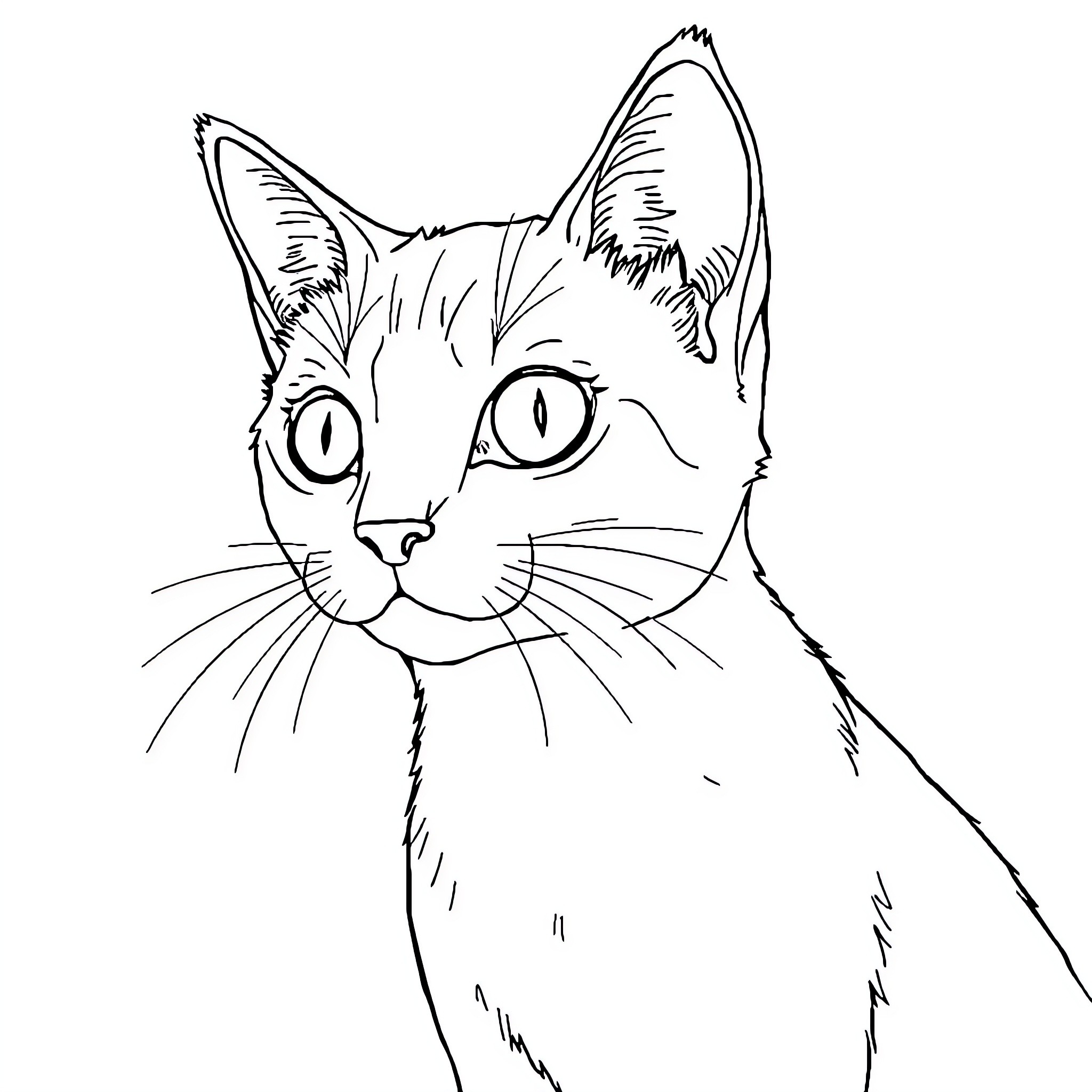 Cat staring curiously at the viewer Coloring Page (free black-and-white line drawing printable PDF for all, from beginners to advanced learners, including children, teens, adults, and seniors)