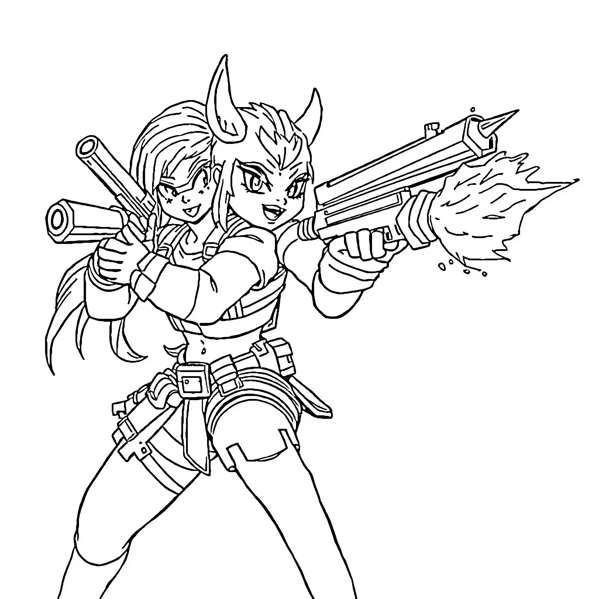 Garrna Futuristic Warrior Wielding Weaponry Coloring Page (free black-and-white line drawing printable PDF for all, from beginners to advanced learners, including children, teens, adults, and seniors)