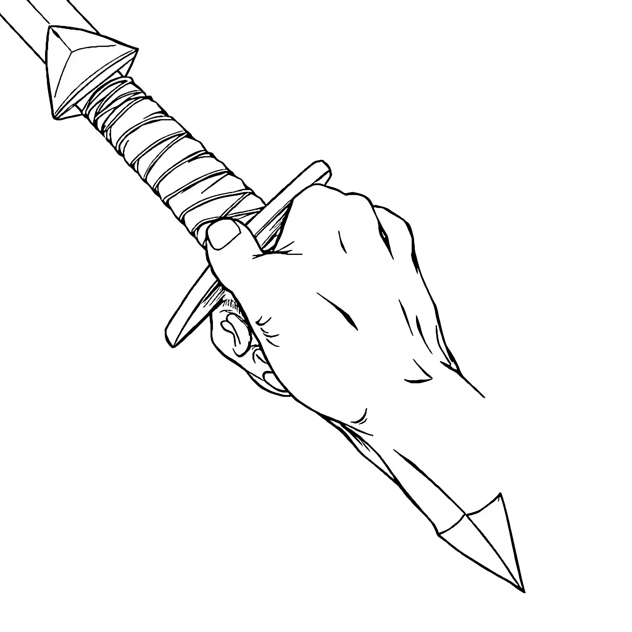 Sword wielding with determination Coloring Page (free black-and-white line drawing printable PDF for all, from beginners to advanced learners, including children, teens, adults, and seniors)