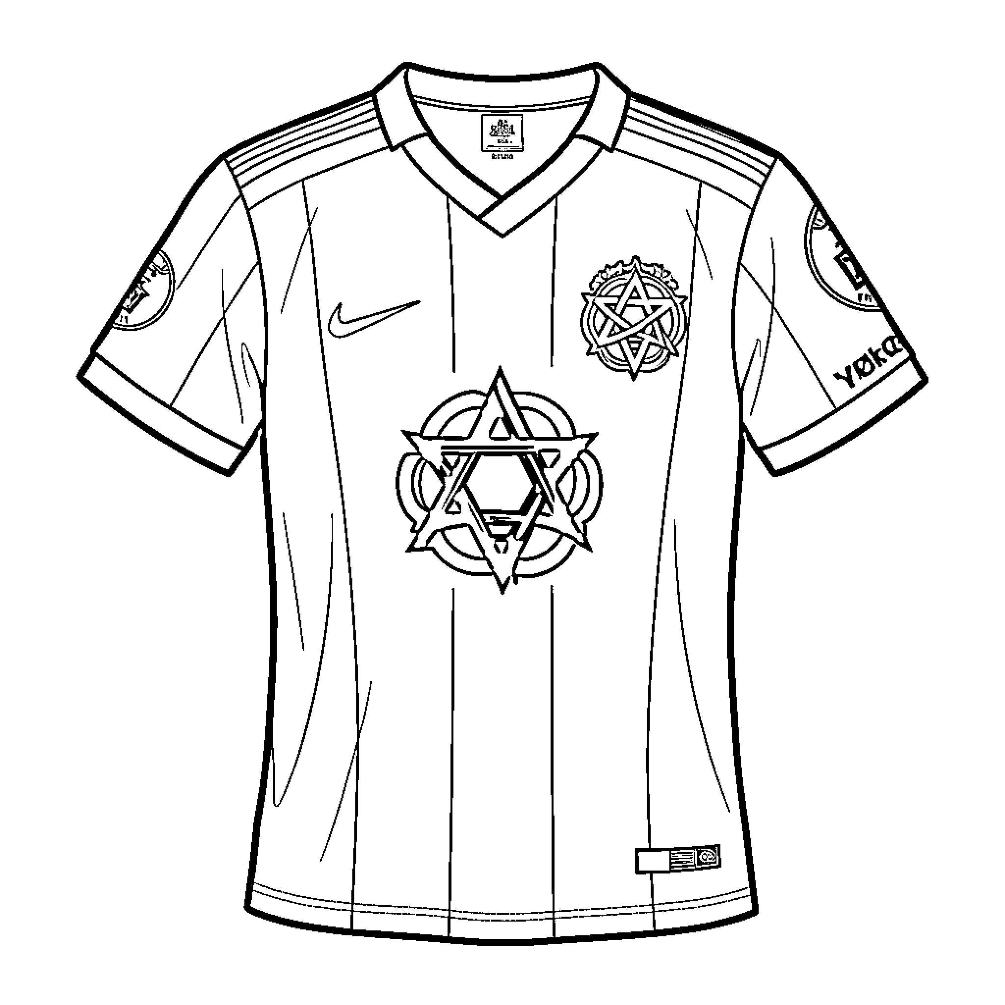 Jersey featuring various logos and a star emblem Coloring Page (free black-and-white line drawing printable PDF for all, from beginners to advanced learners, including children, teens, adults, and seniors)