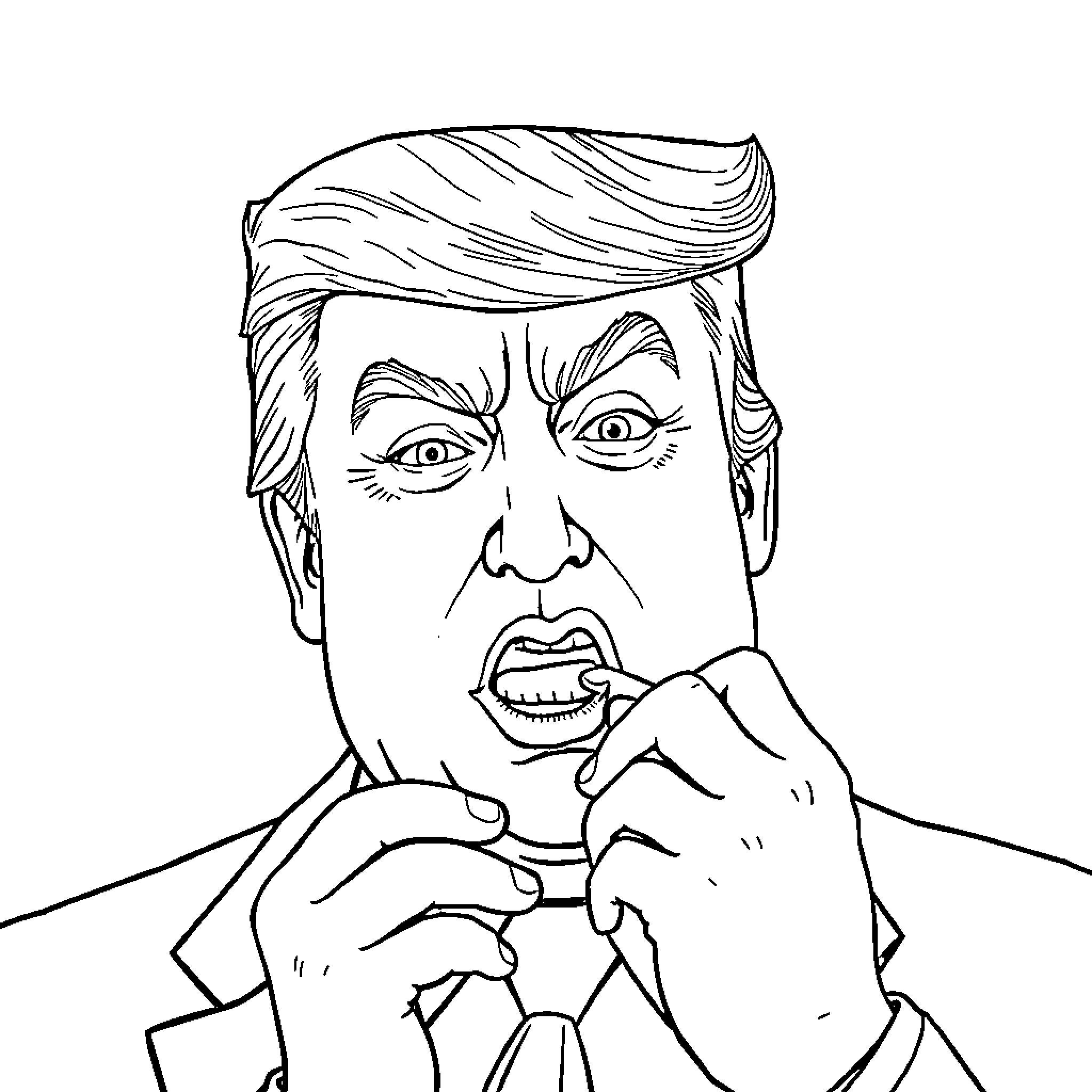 Trump Expressing Outrage and Anger Coloring Page (free black-and-white line drawing printable PDF for all, from beginners to advanced learners, including children, teens, adults, and seniors)