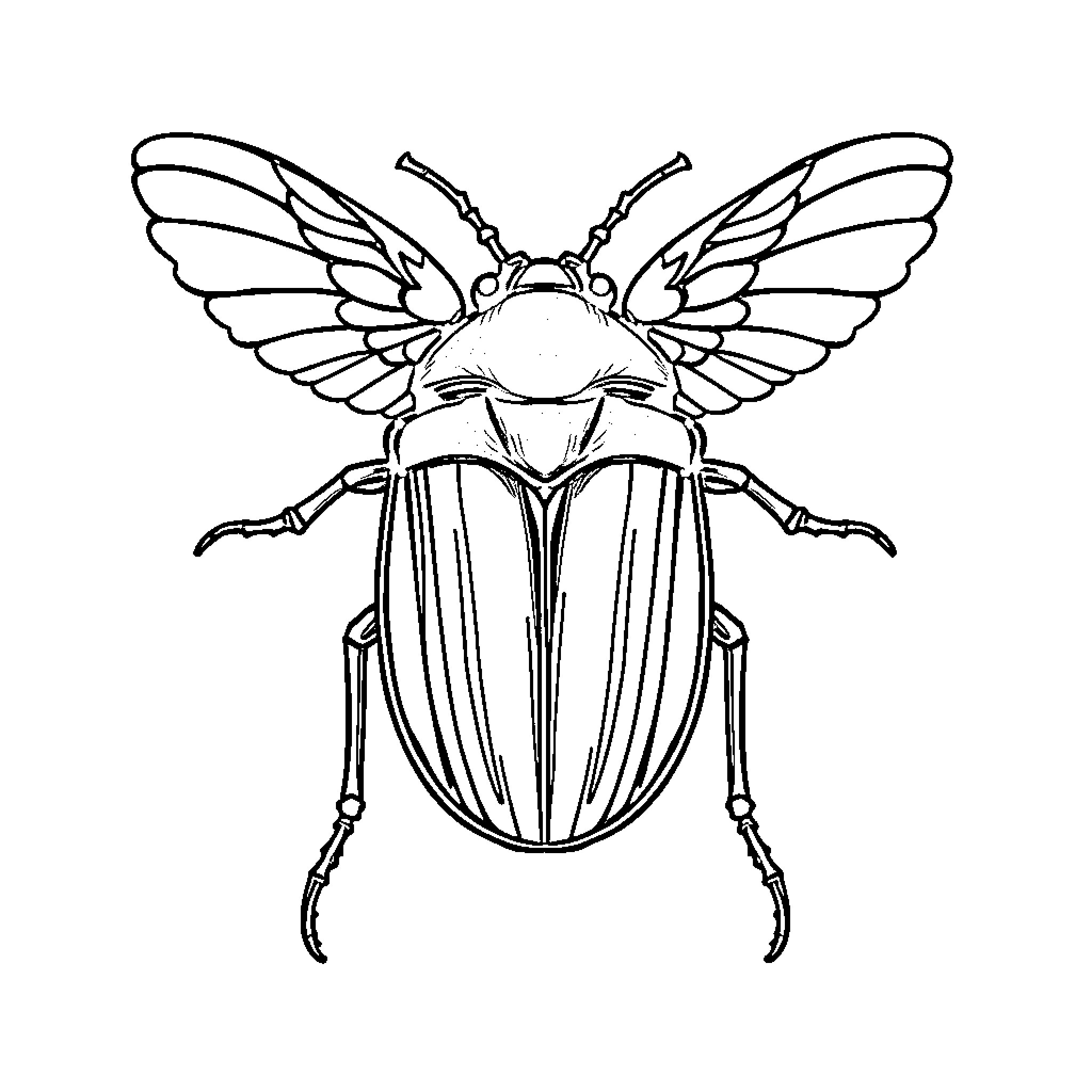 Scarab beetle with intricate wing design Coloring Page (free black-and-white line drawing printable PDF for all, from beginners to advanced learners, including children, teens, adults, and seniors)