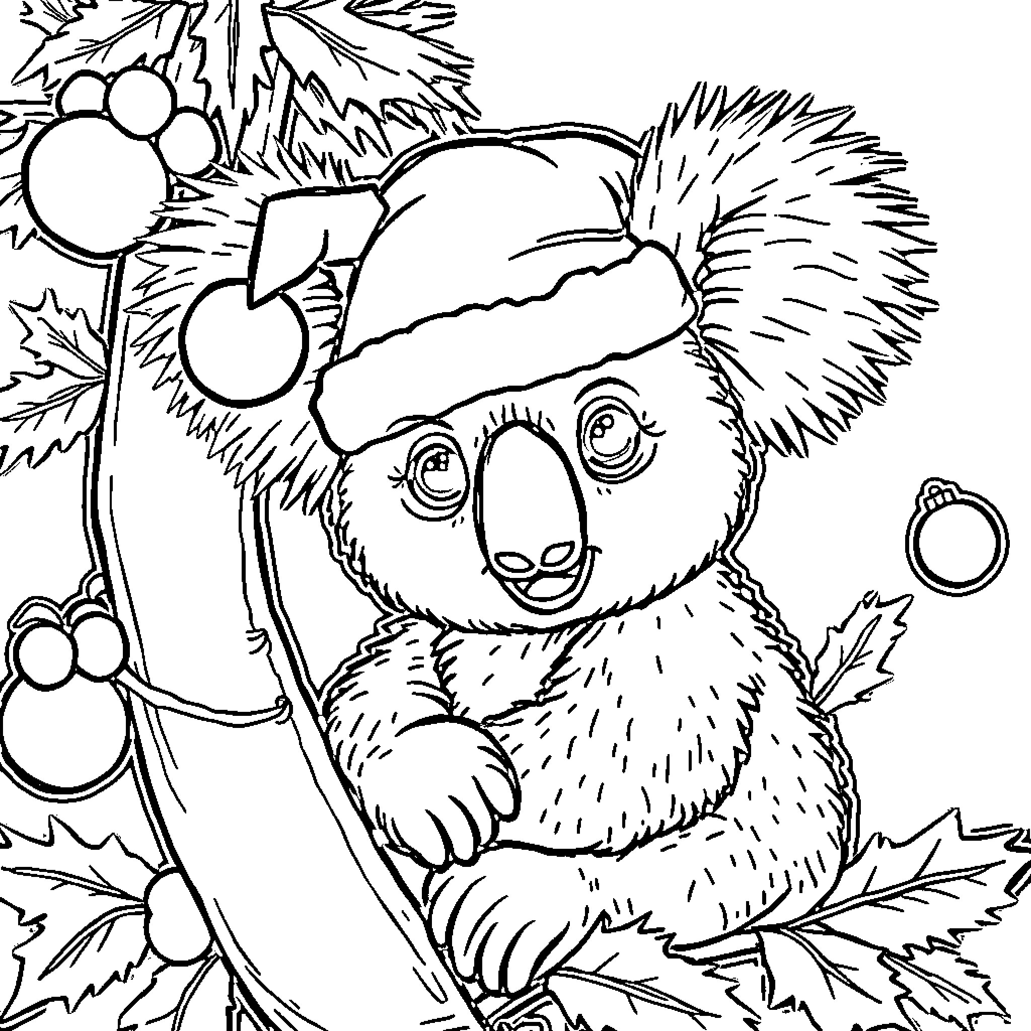 Koala Enjoying Nature's Bounty Coloring Page (free black-and-white line drawing printable PDF for all, from beginners to advanced learners, including children, teens, adults, and seniors)