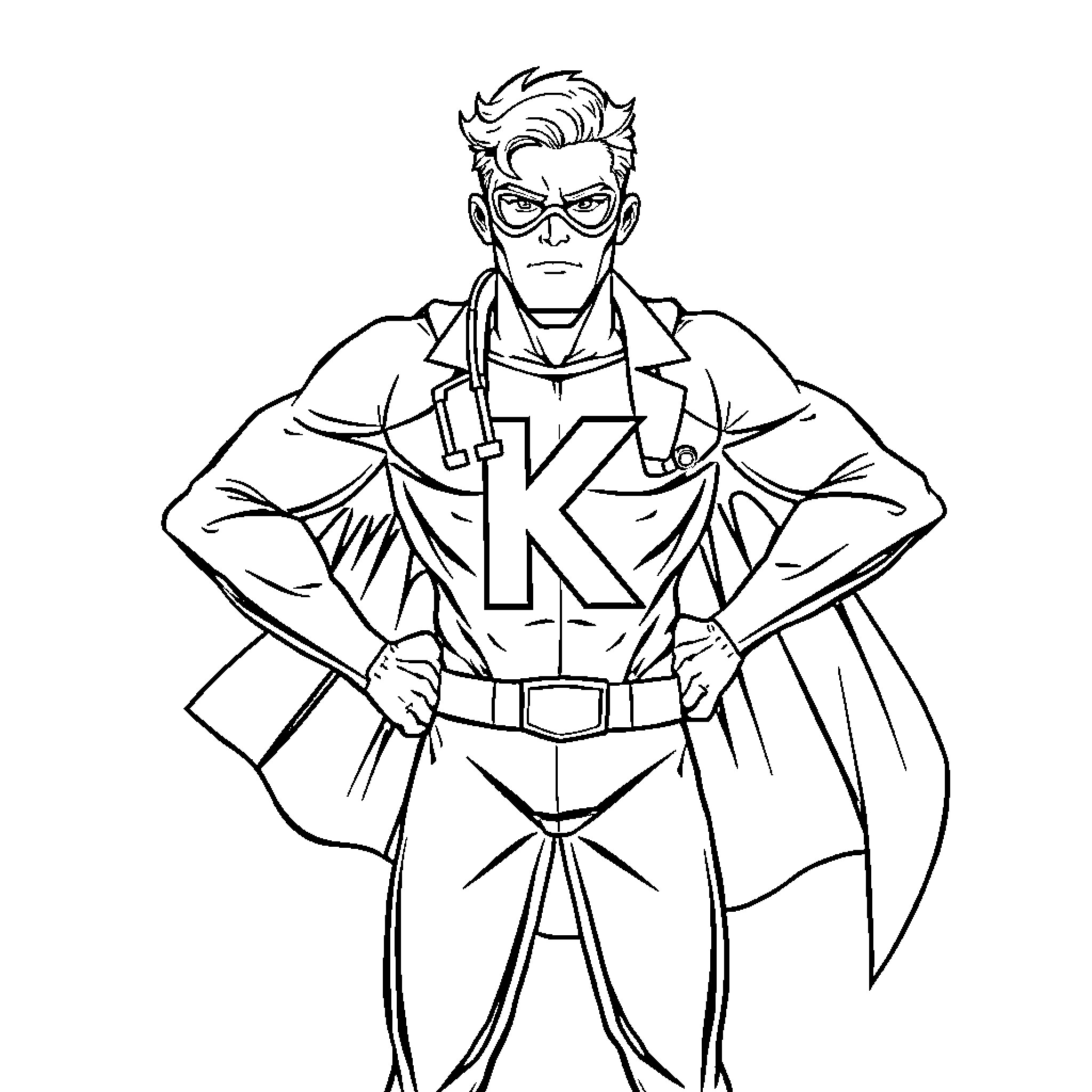 Doctor Heroic Superhero in Bold Costume Coloring Page (free black-and-white line drawing printable PDF for all, from beginners to advanced learners, including children, teens, adults, and seniors)