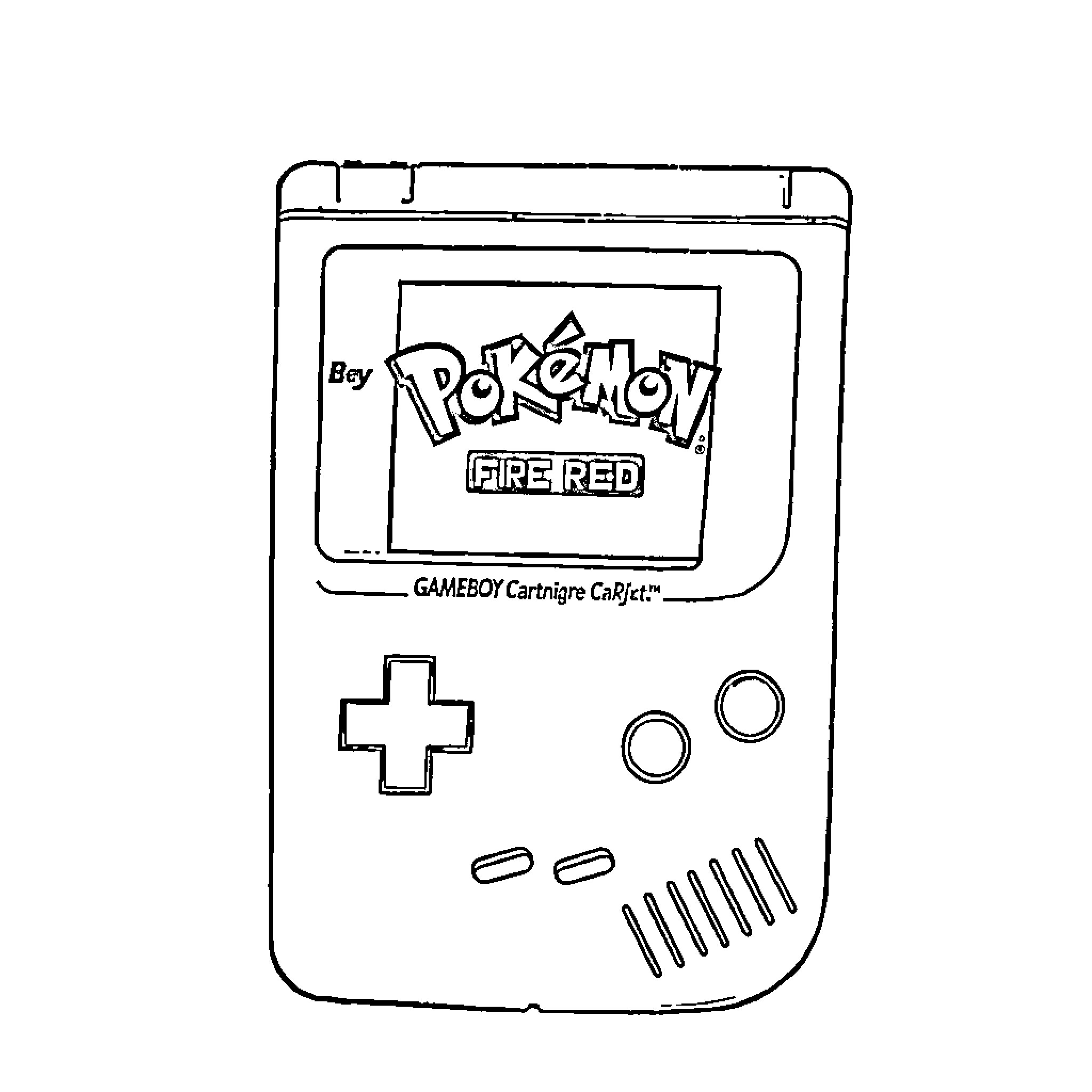 Gameboy playing Pokemon Fire Red Coloring Page (free black-and-white line drawing printable PDF for all, from beginners to advanced learners, including children, teens, adults, and seniors)