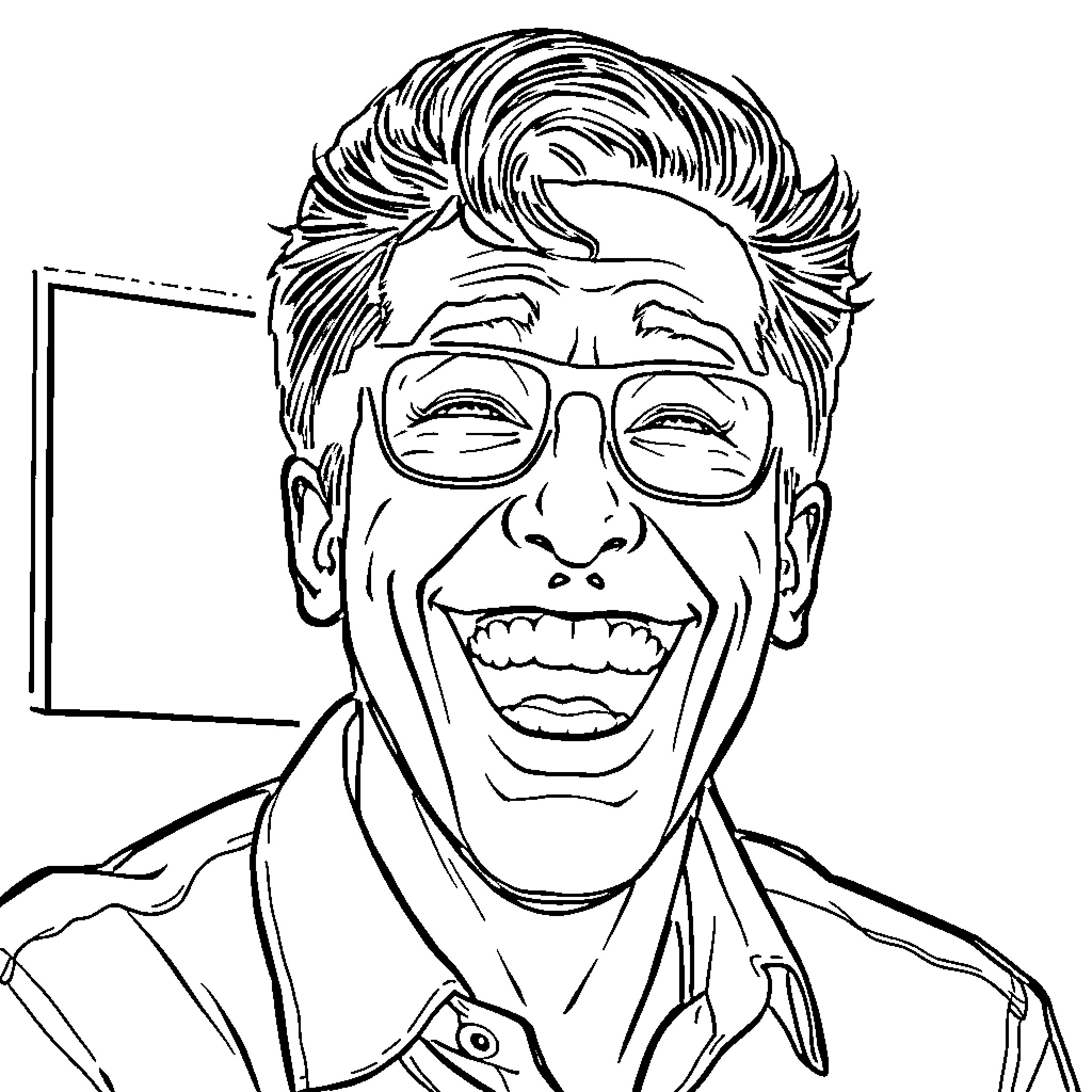 Dan Levy smiling and laughing joyfully Coloring Page (free black-and-white line drawing printable PDF for all, from beginners to advanced learners, including children, teens, adults, and seniors)