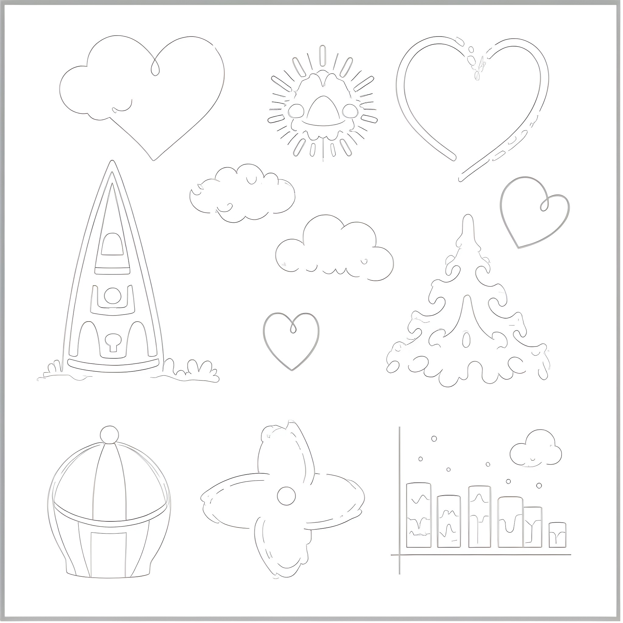Chart of Various Abstract Shapes and Symbols Coloring Page (free black-and-white line drawing printable PDF for all, from beginners to advanced learners, including children, teens, adults, and seniors)