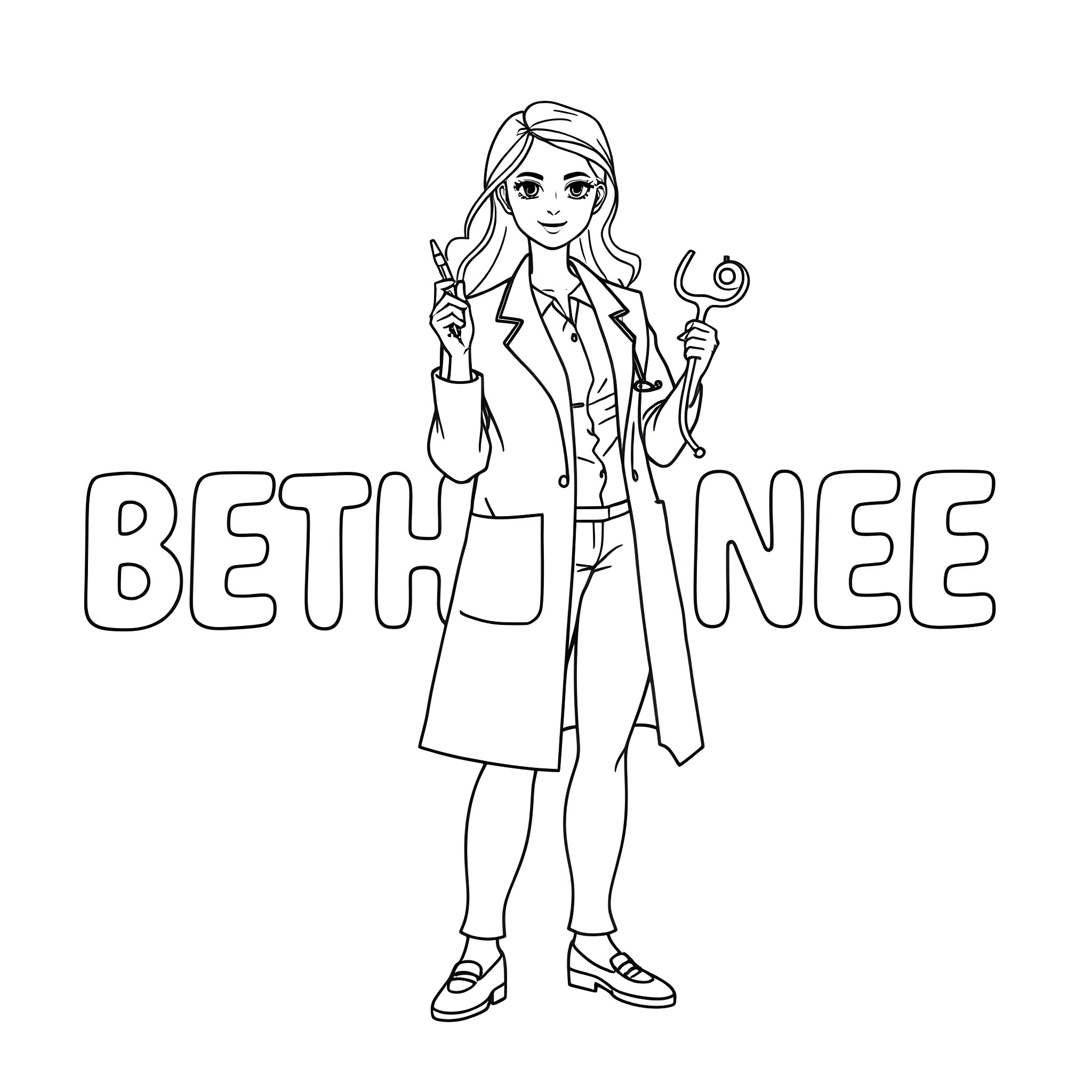 Woman in a professional outfit holding tools Coloring Page (free black-and-white line drawing printable PDF for all, from beginners to advanced learners, including children, teens, adults, and seniors)