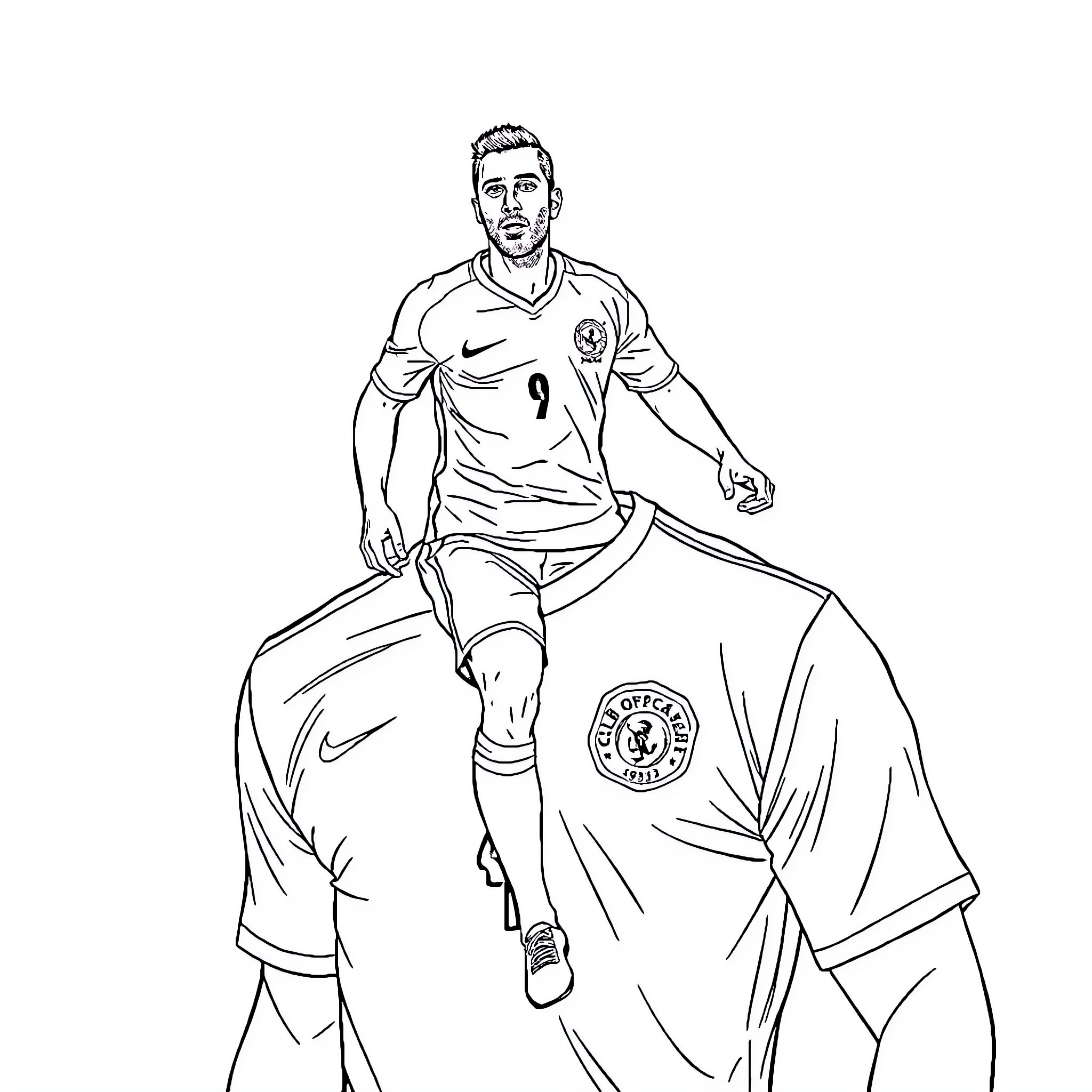 Joueur running with determination on the field Coloring Page (free black-and-white line drawing printable PDF for all, from beginners to advanced learners, including children, teens, adults, and seniors)