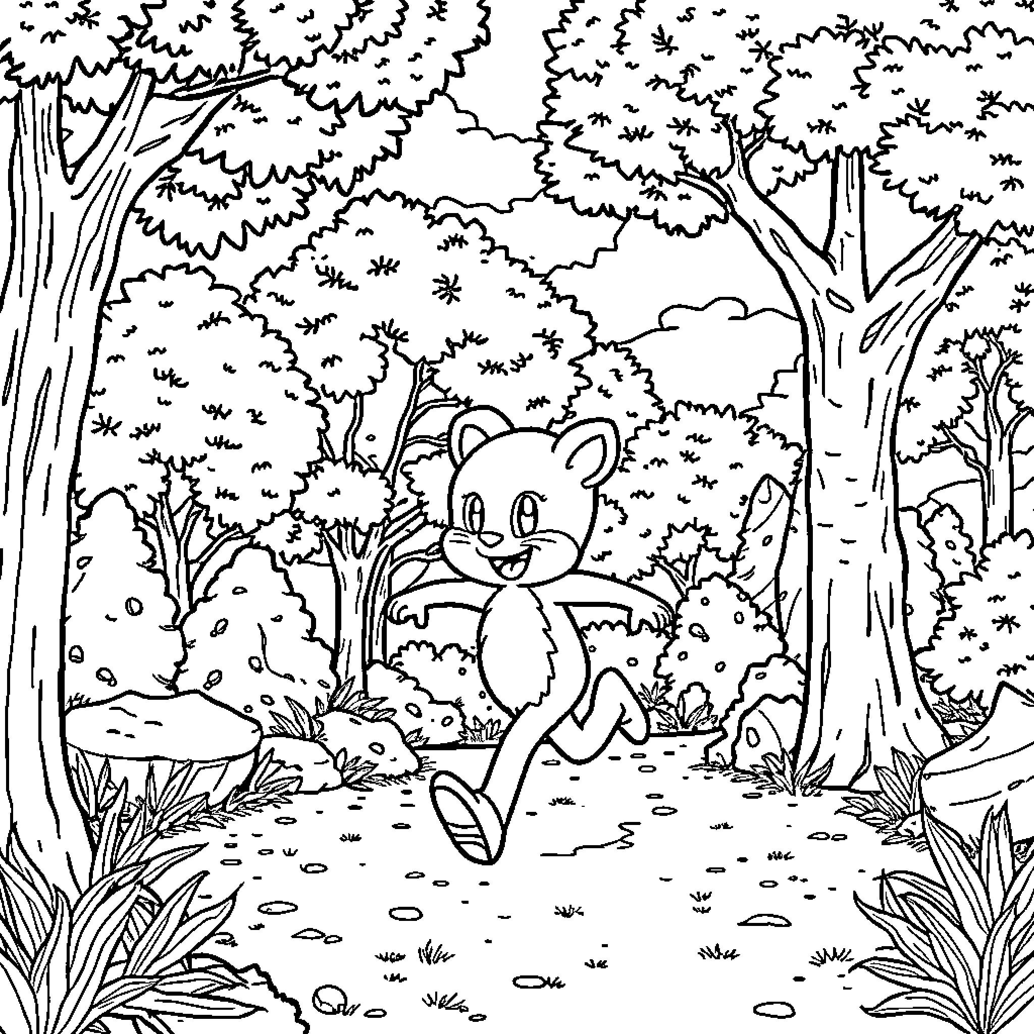 Bluey's Forest Adventure Coloring Page (free black-and-white line drawing printable PDF for all, from beginners to advanced learners, including children, teens, adults, and seniors)