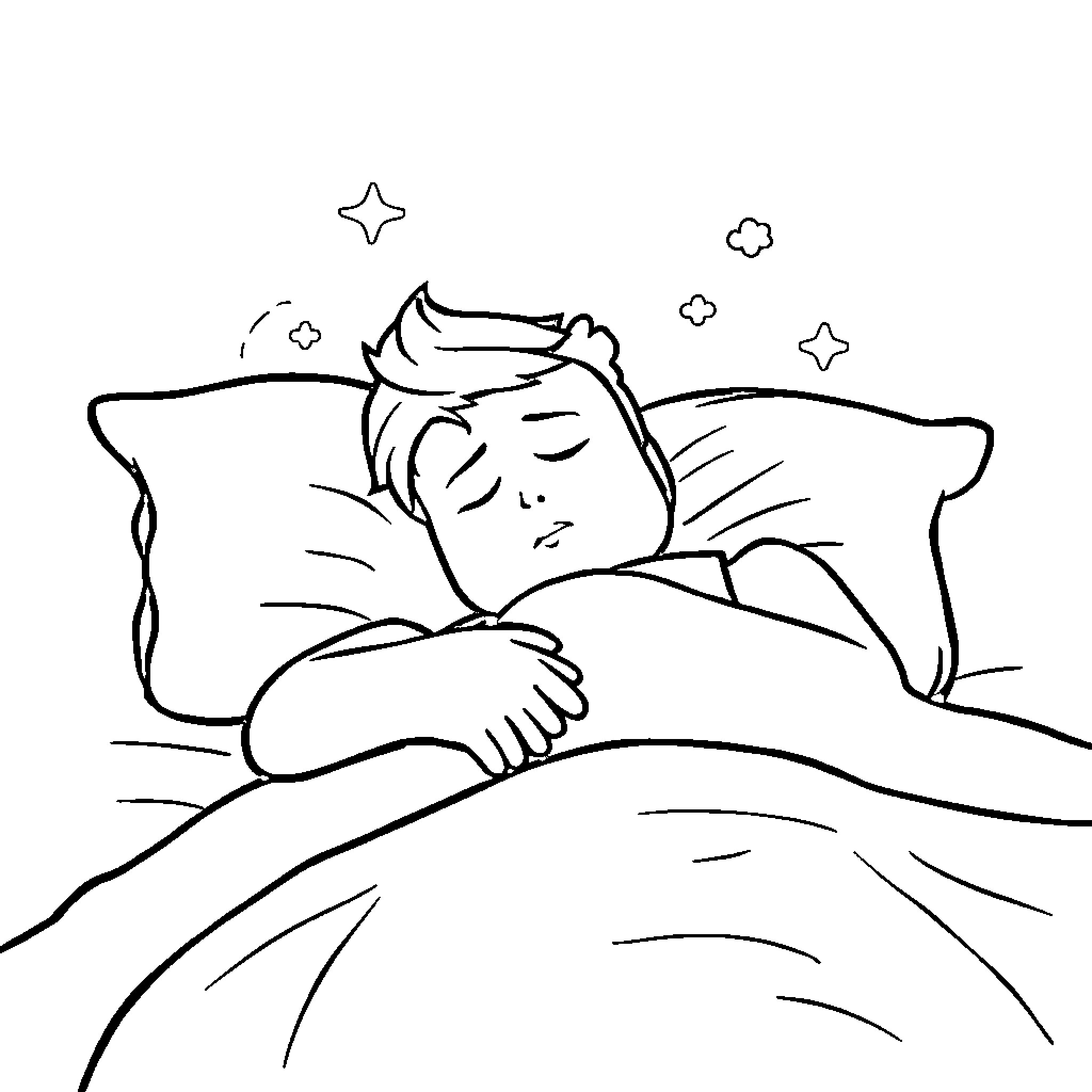 Roblox character sleeping peacefully under the stars Coloring Page (free black-and-white line drawing printable PDF for all, from beginners to advanced learners, including children, teens, adults, and seniors)