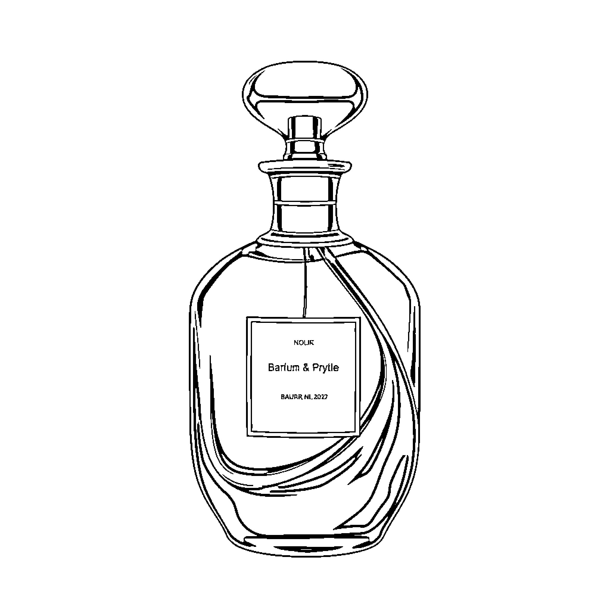 Perfume Bottle with Elegant Design Coloring Page (free black-and-white line drawing printable PDF for all, from beginners to advanced learners, including children, teens, adults, and seniors)