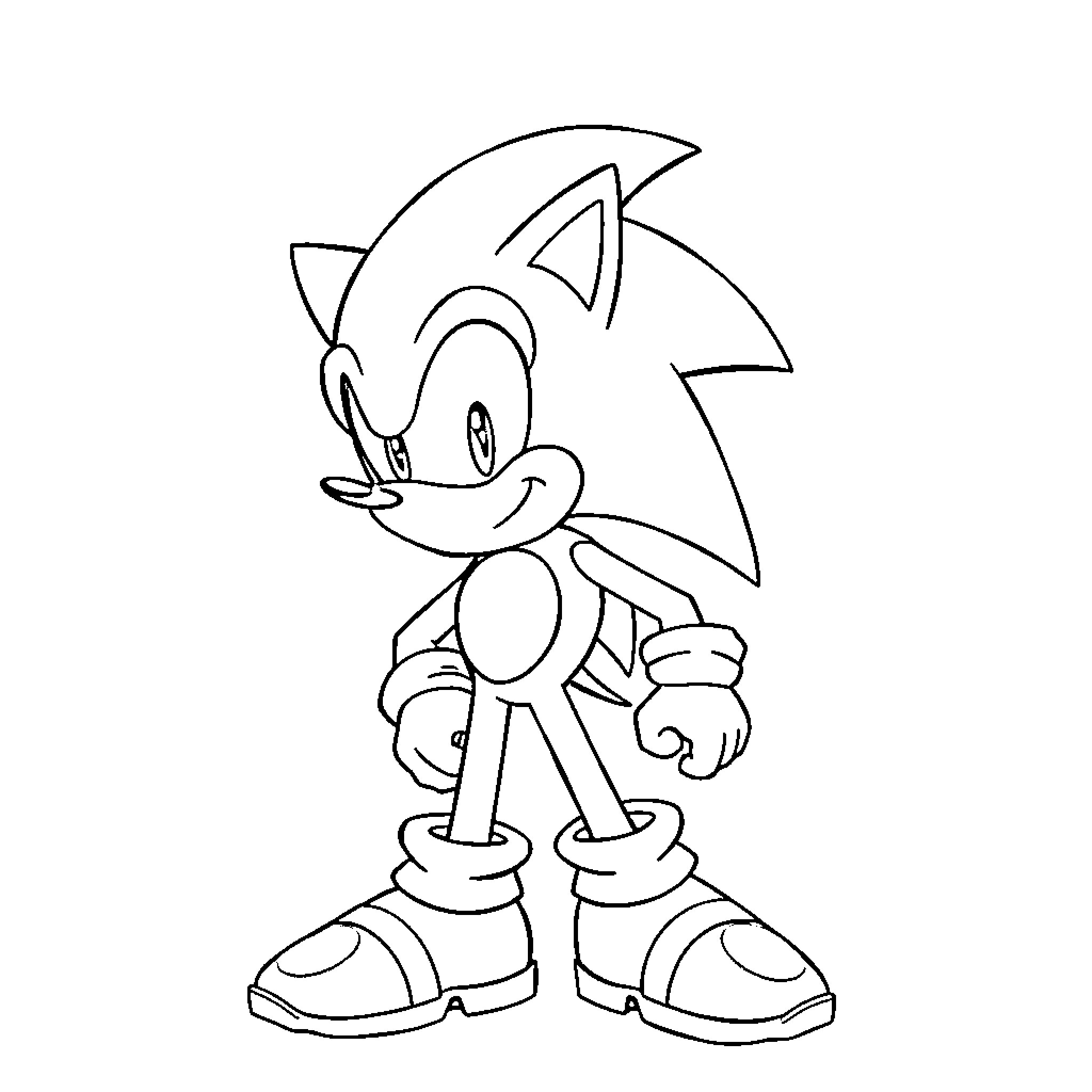 Sonic the Hedgehog in action pose Coloring Page (free black-and-white line drawing printable PDF for all, from beginners to advanced learners, including children, teens, adults, and seniors)