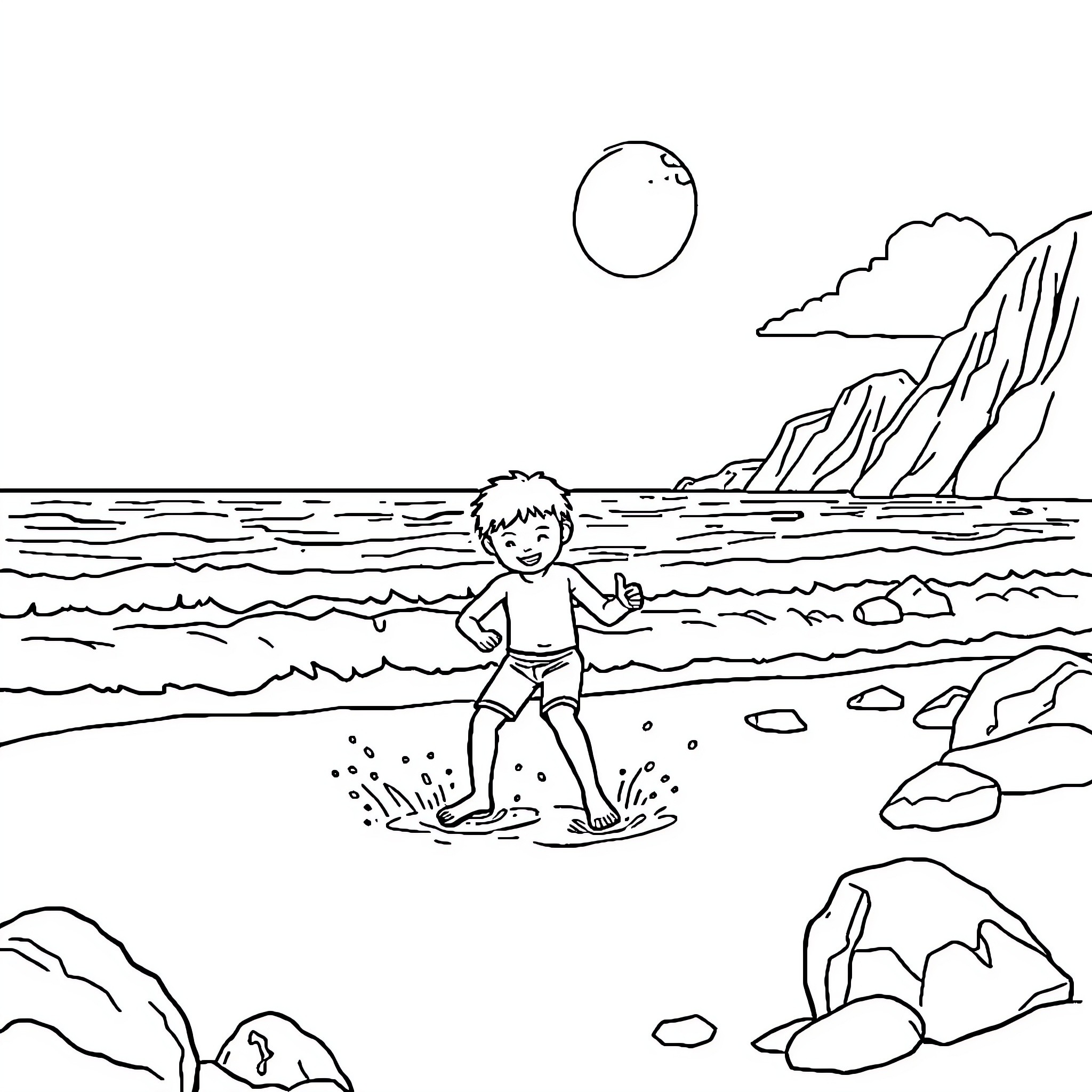 Labubu enjoying a day at the beach Coloring Page (free black-and-white line drawing printable PDF for all, from beginners to advanced learners, including children, teens, adults, and seniors)