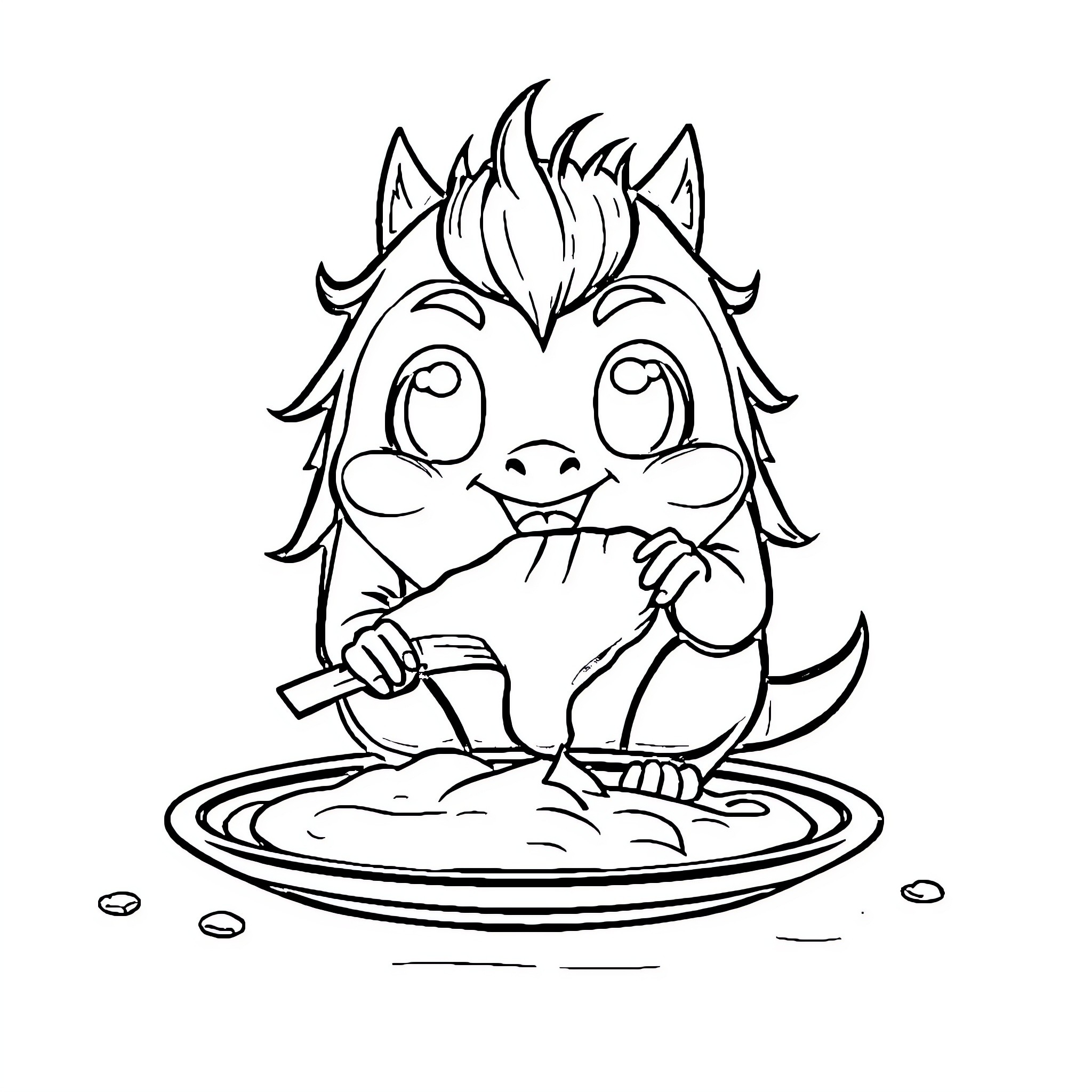 Ent-like creature enjoying a meal Coloring Page (free black-and-white line drawing printable PDF for all, from beginners to advanced learners, including children, teens, adults, and seniors)