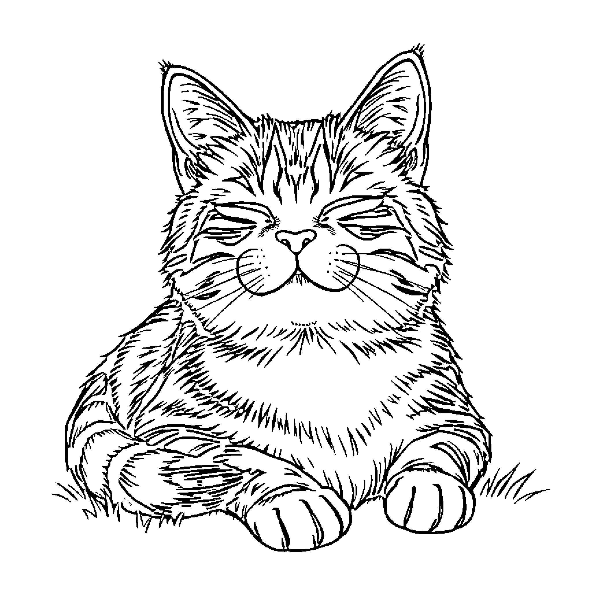 Dog napping peacefully on the grass Coloring Page (free black-and-white line drawing printable PDF for all, from beginners to advanced learners, including children, teens, adults, and seniors)