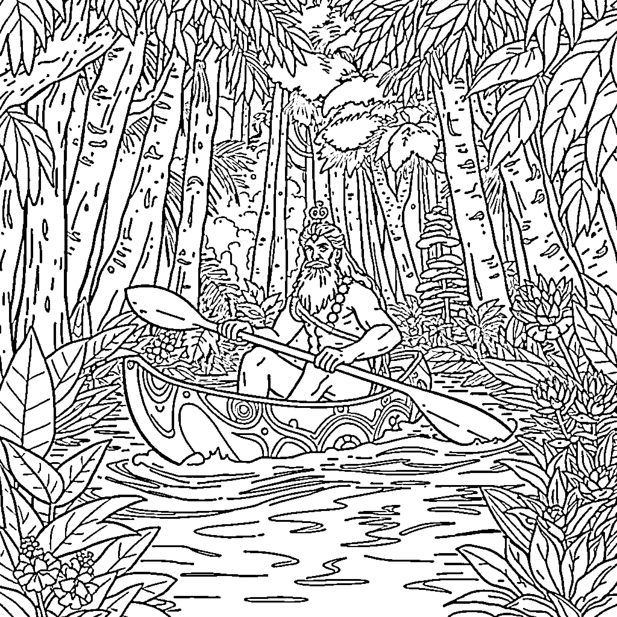 Uranus Journey Through the Enchanted Forest Coloring Page (free black-and-white line drawing printable PDF for all, from beginners to advanced learners, including children, teens, adults, and seniors)