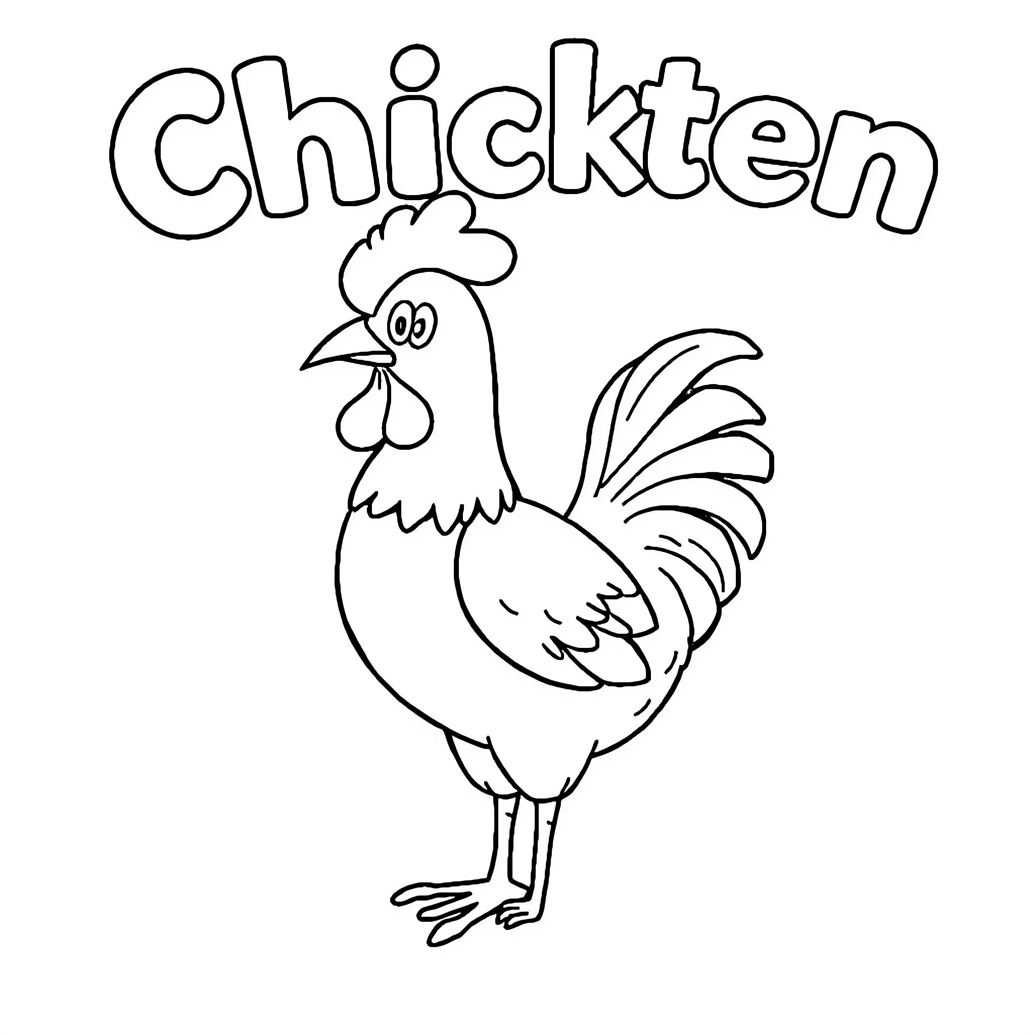 Chicken on a coloring page Coloring Page (free black-and-white line drawing printable PDF for all, from beginners to advanced learners, including children, teens, adults, and seniors)