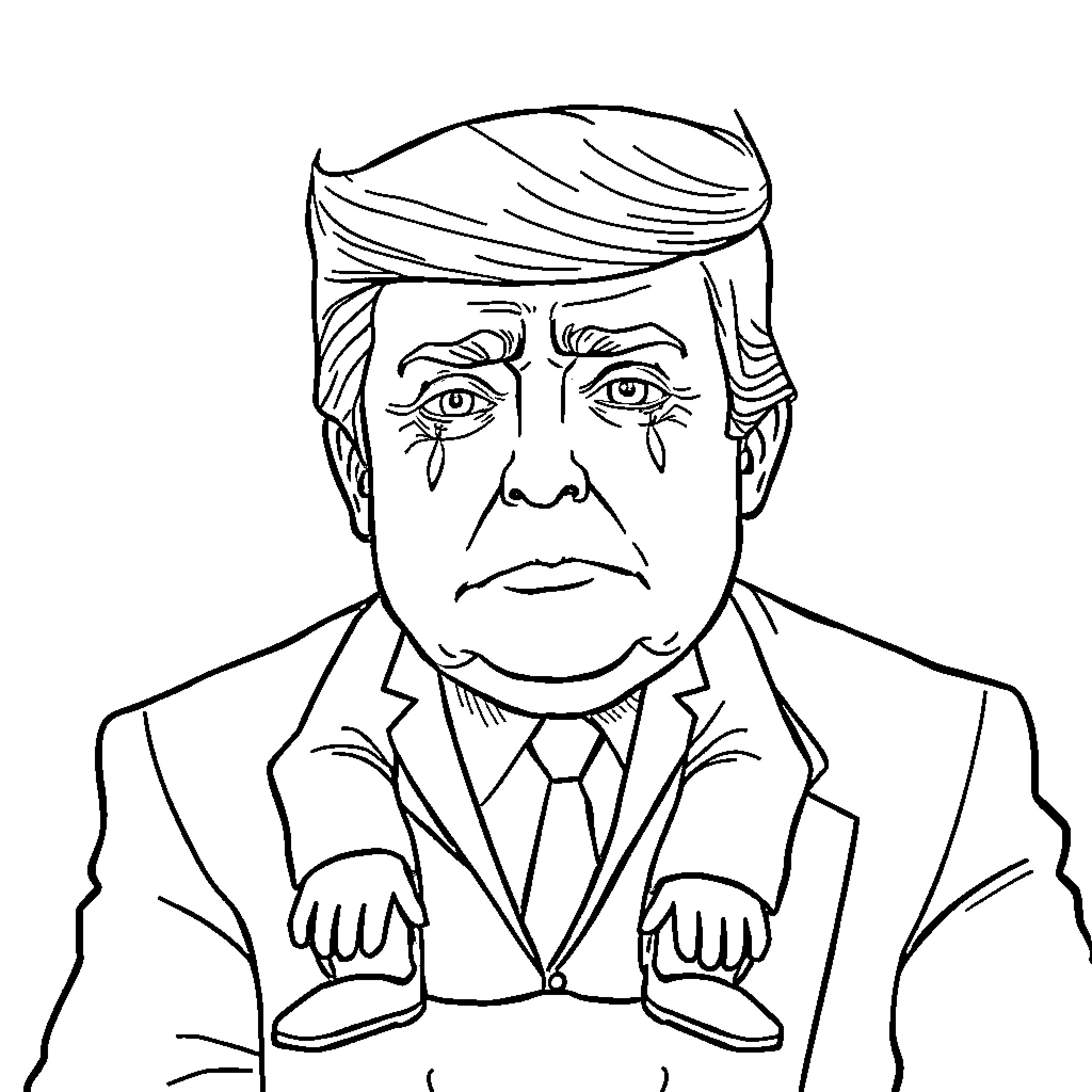 Trump in Contemplative Pose Coloring Page (free black-and-white line drawing printable PDF for all, from beginners to advanced learners, including children, teens, adults, and seniors)