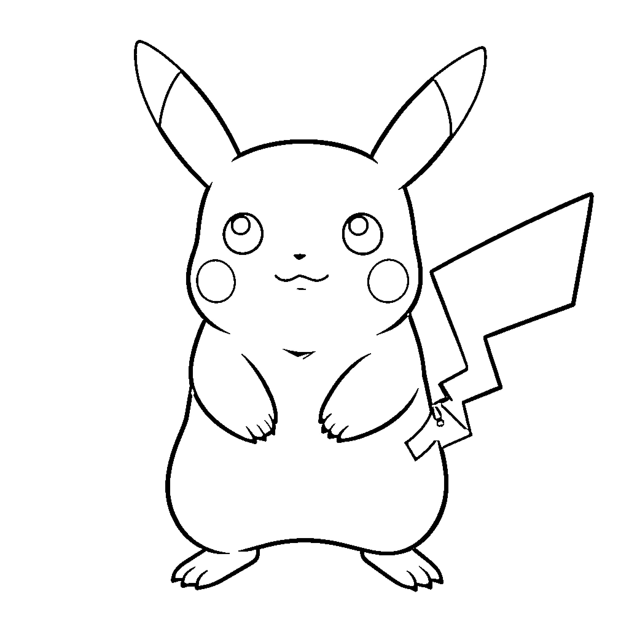 Pikachu standing with a happy and smiling expression Coloring Page (free black-and-white line drawing printable PDF for all, from beginners to advanced learners, including children, teens, adults, and seniors)