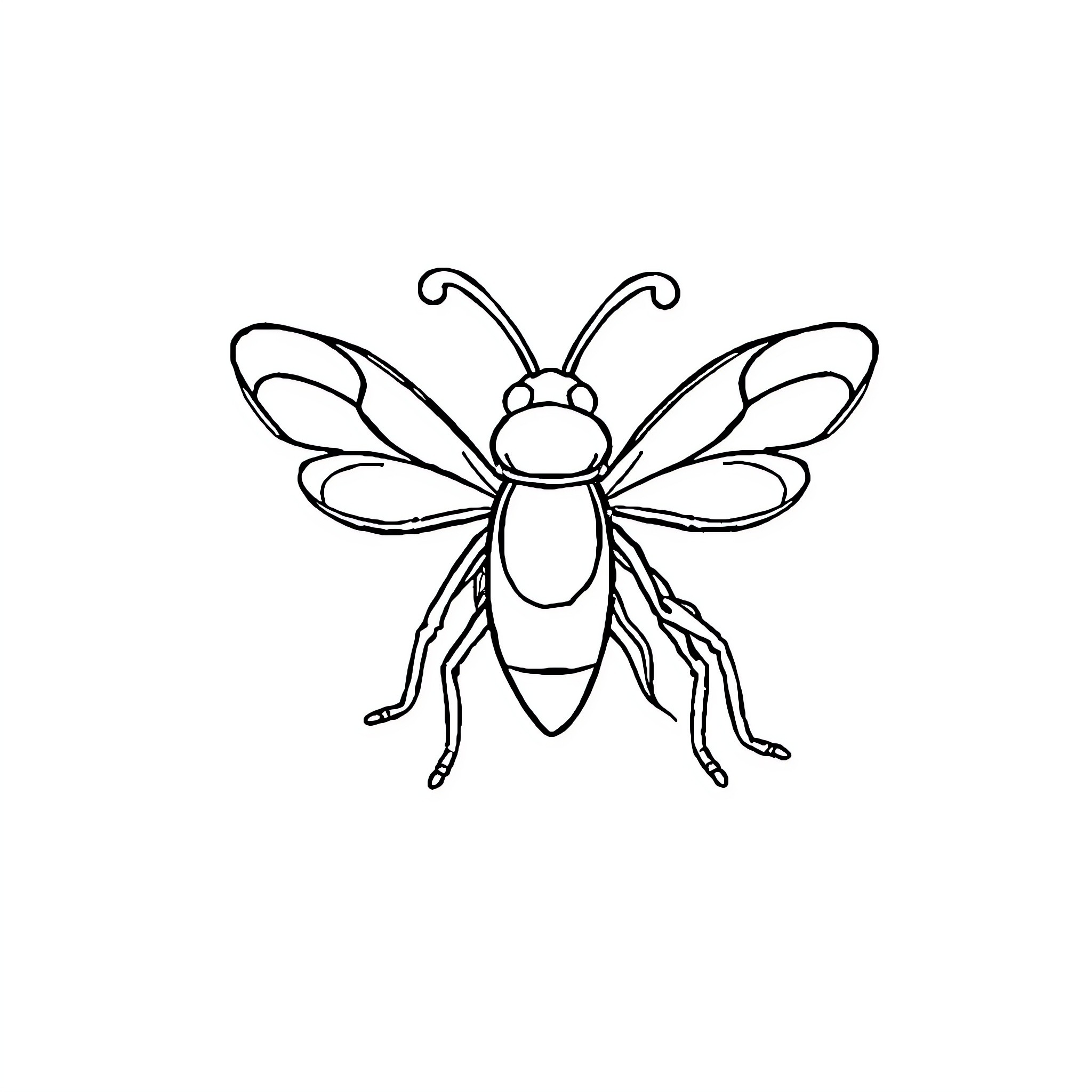 Bug with whimsical wings and antenna Coloring Page (free black-and-white line drawing printable PDF for all, from beginners to advanced learners, including children, teens, adults, and seniors)