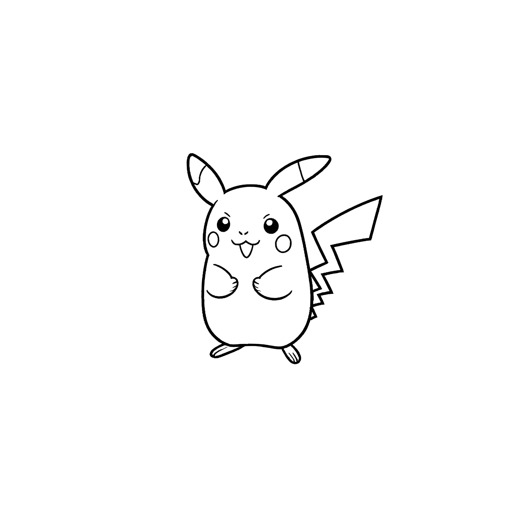 Pikachu waving and smiling happily Coloring Page (free black-and-white line drawing printable PDF for all, from beginners to advanced learners, including children, teens, adults, and seniors)