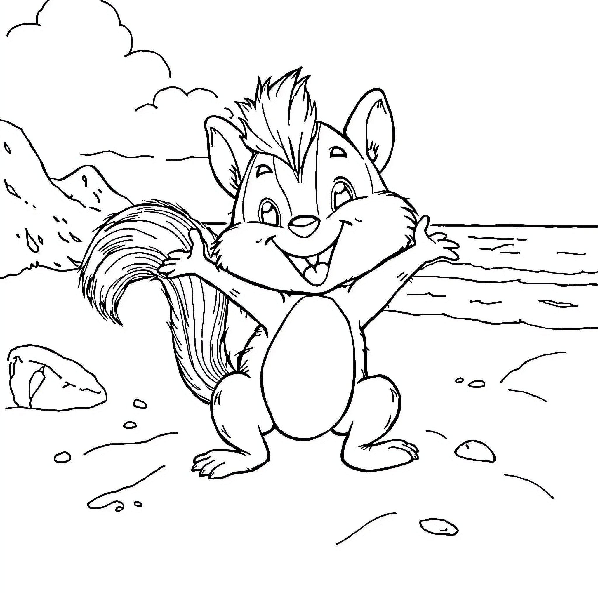 Sprunki's Joyful Adventure in the Outdoors Coloring Page (free black-and-white line drawing printable PDF for all, from beginners to advanced learners, including children, teens, adults, and seniors)