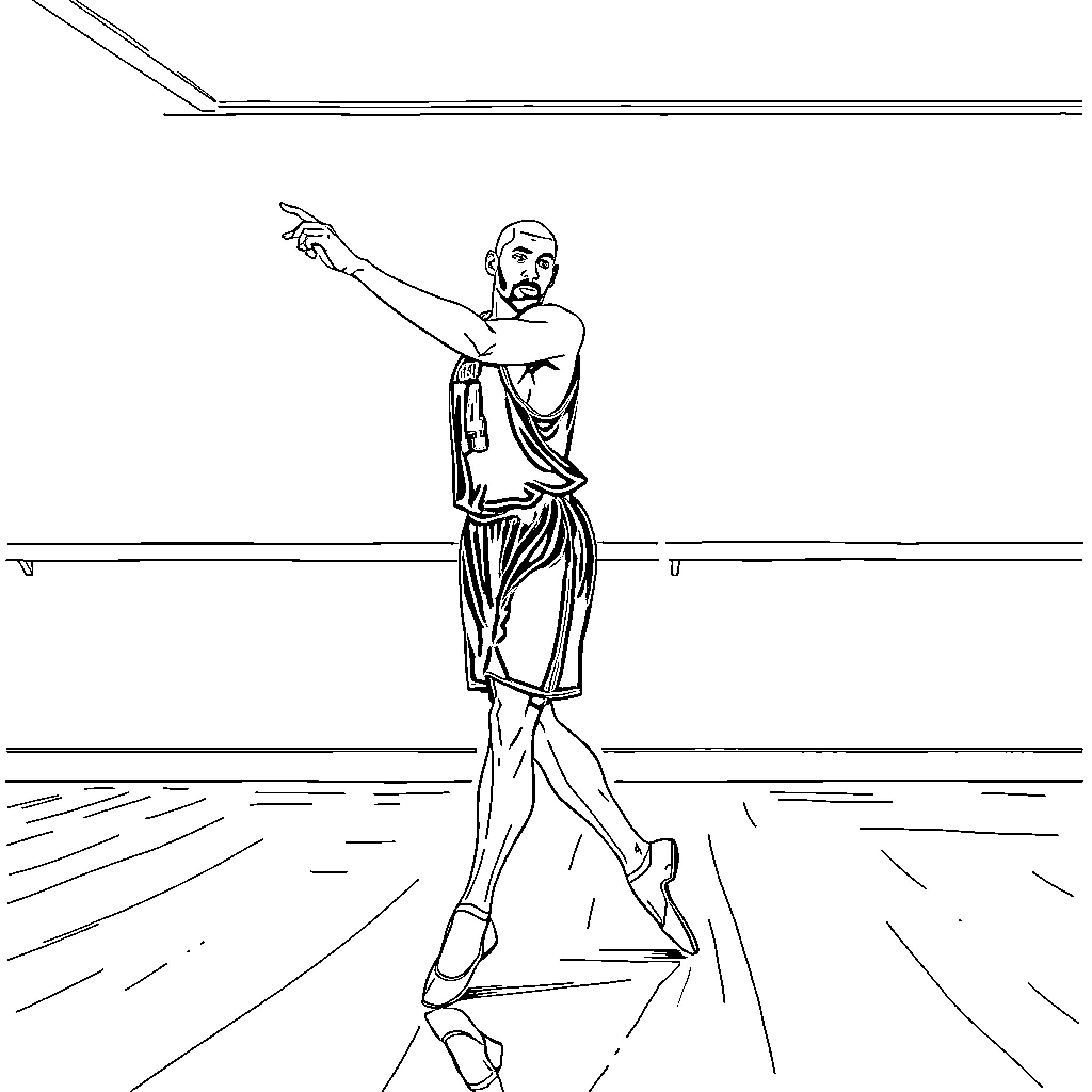 Kobe Bryant's Iconic Basketball Moves Coloring Page (free black-and-white line drawing printable PDF for all, from beginners to advanced learners, including children, teens, adults, and seniors)