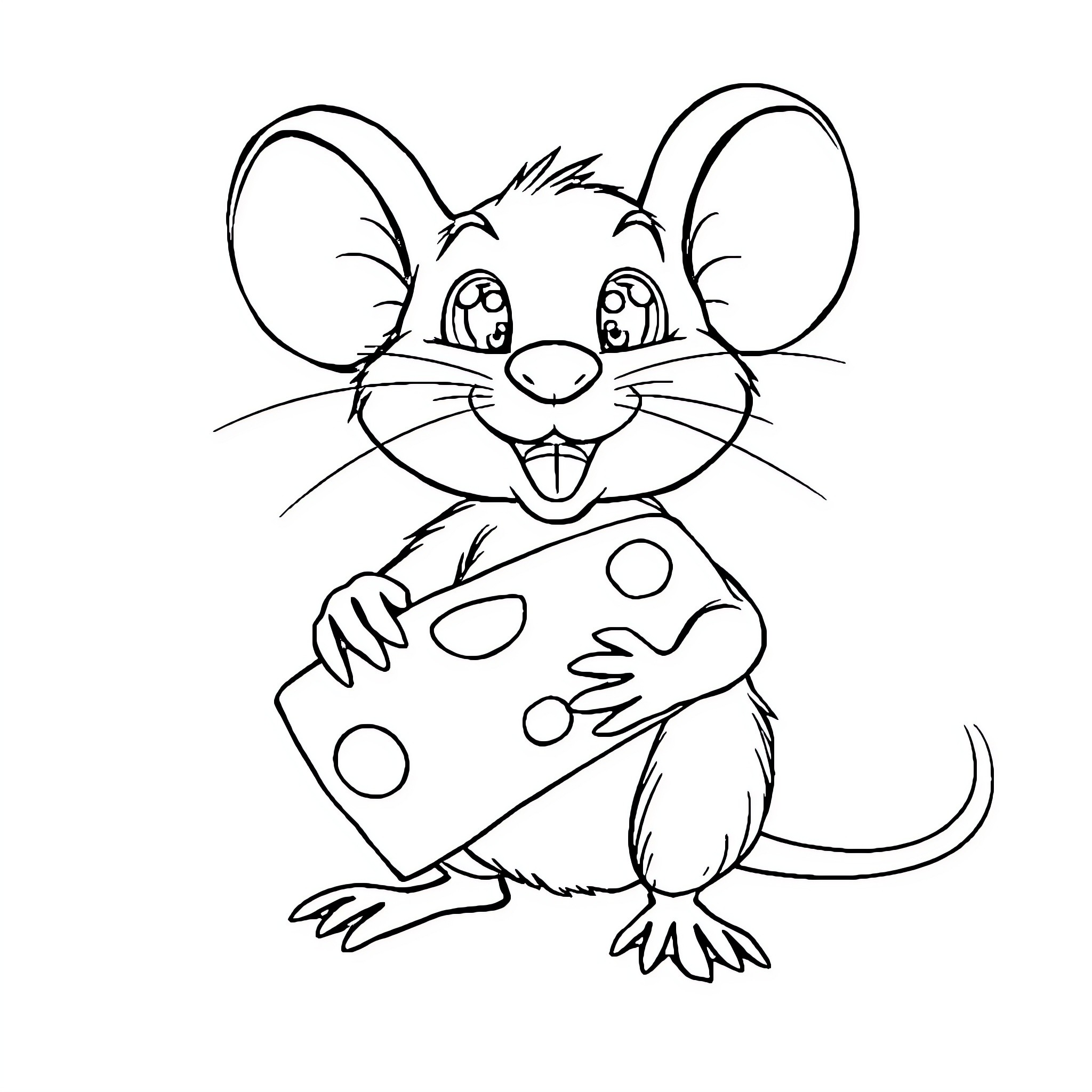 Mouse playing with spotted toy block Coloring Page (free black-and-white line drawing printable PDF for all, from beginners to advanced learners, including children, teens, adults, and seniors)
