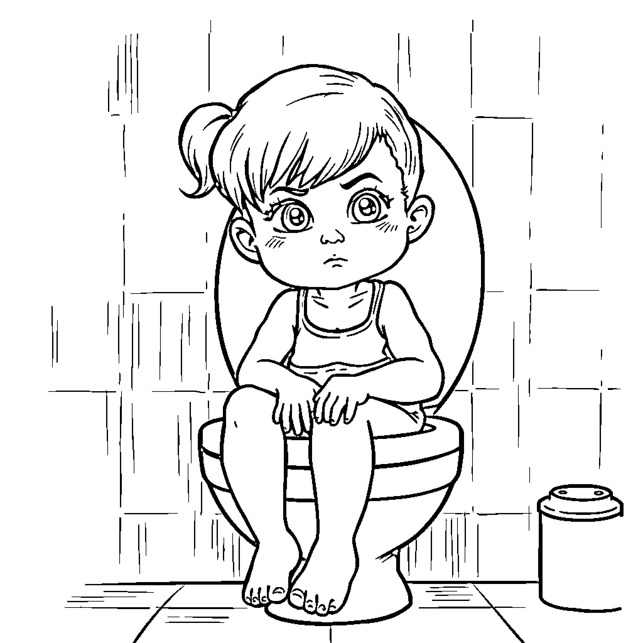 Gaby sitting alone and upset in a room Coloring Page (free black-and-white line drawing printable PDF for all, from beginners to advanced learners, including children, teens, adults, and seniors)